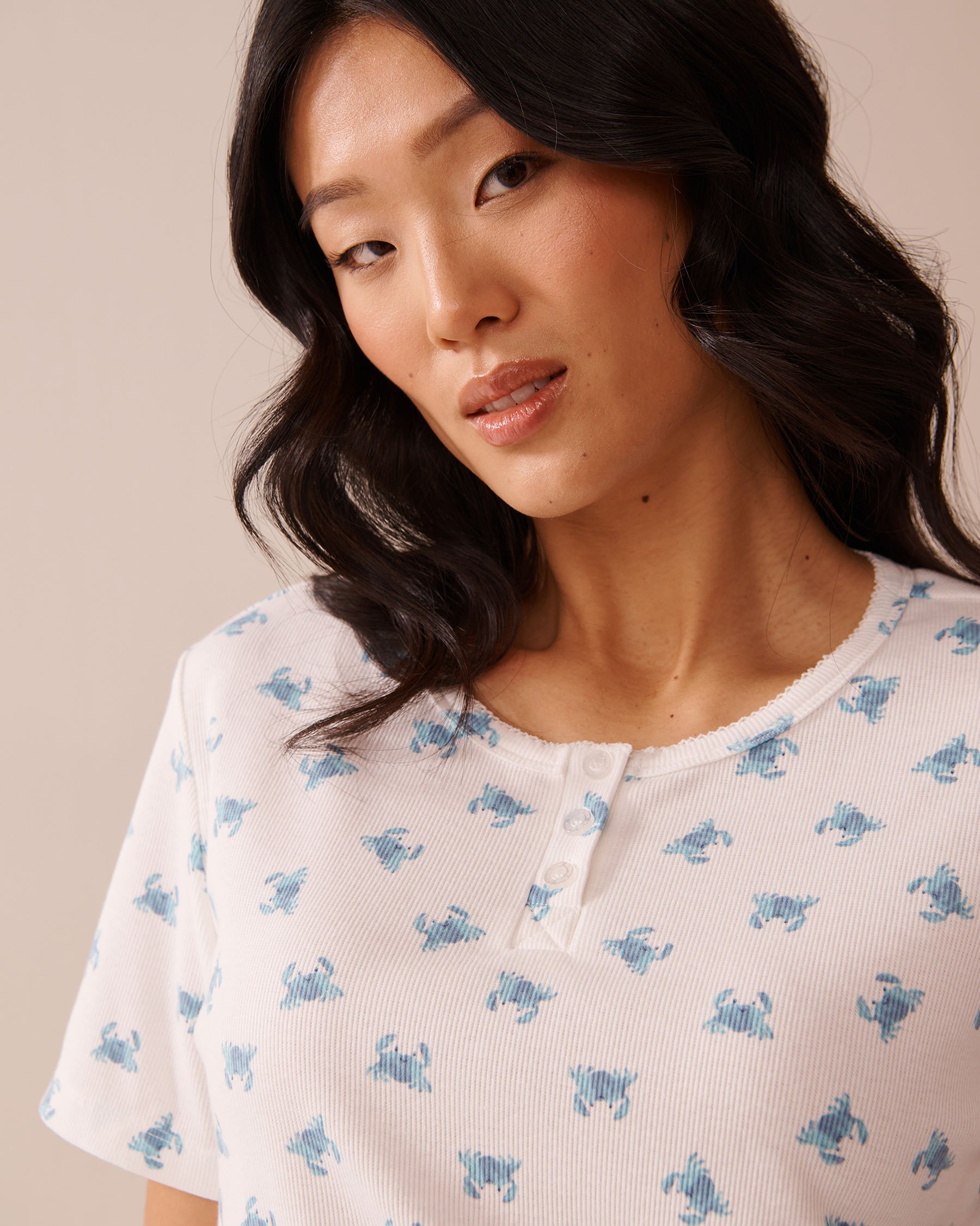 LA VIE EN ROSE Crab Print Ribbed T-shirt White/Crab 40100731 - View3