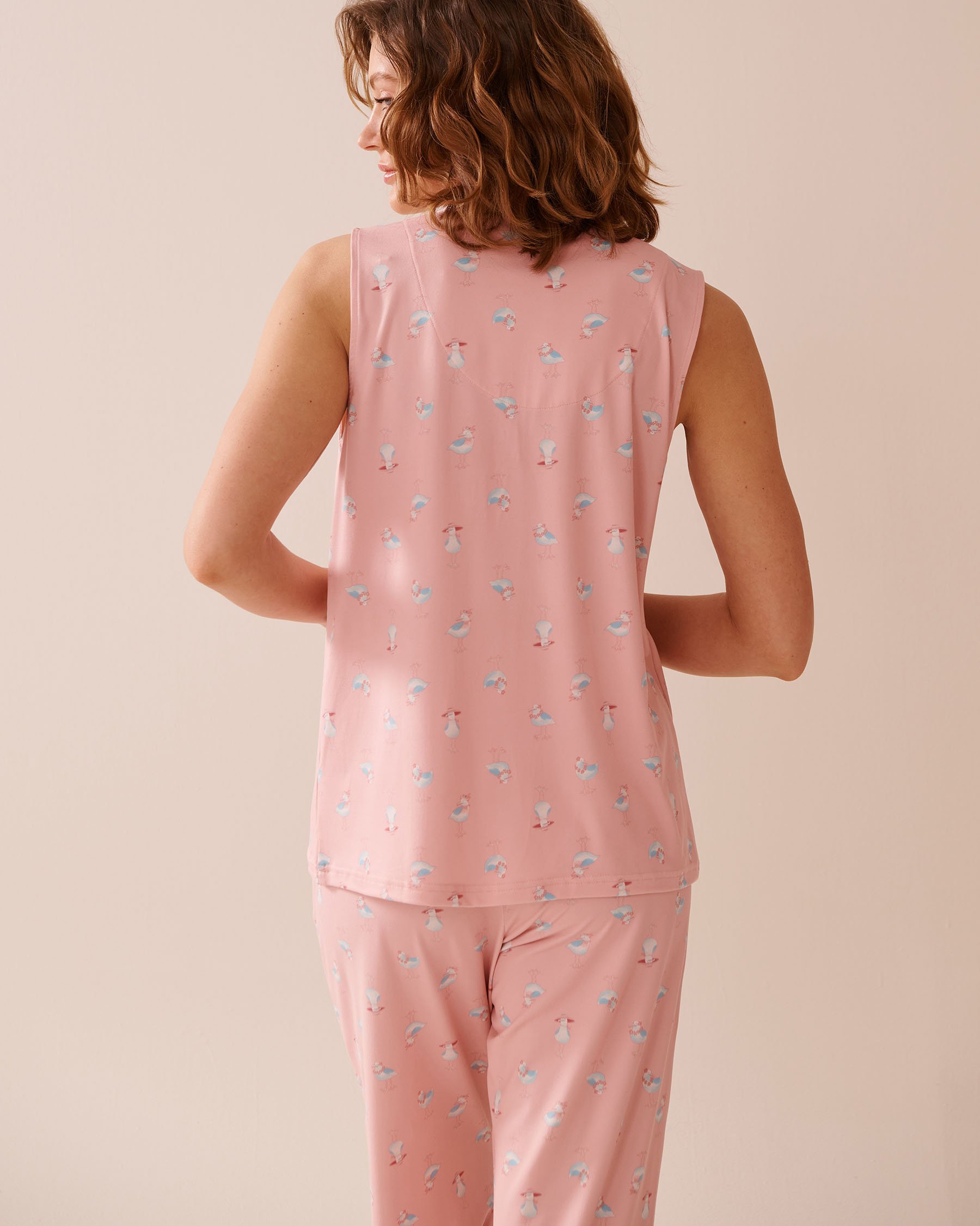 LA VIE EN ROSE Seagull Print Super Soft Sleeveless Button-down Shirt Pink/Seagull 40100740 - View2