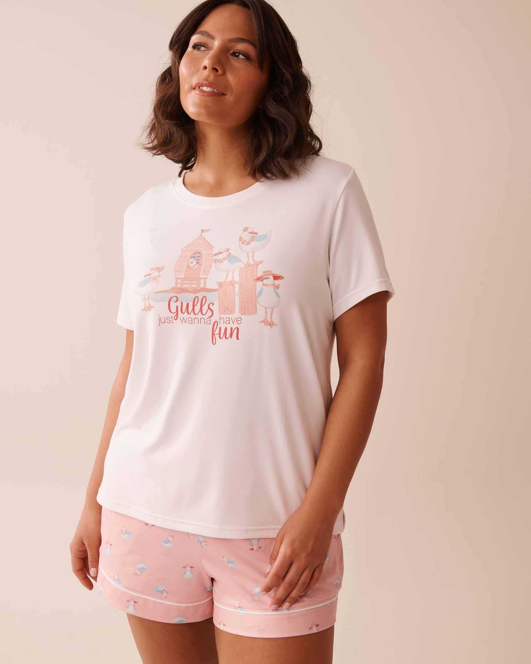 LA VIE EN ROSE Seagull Print Super Soft T-shirt White 40100742 - View1