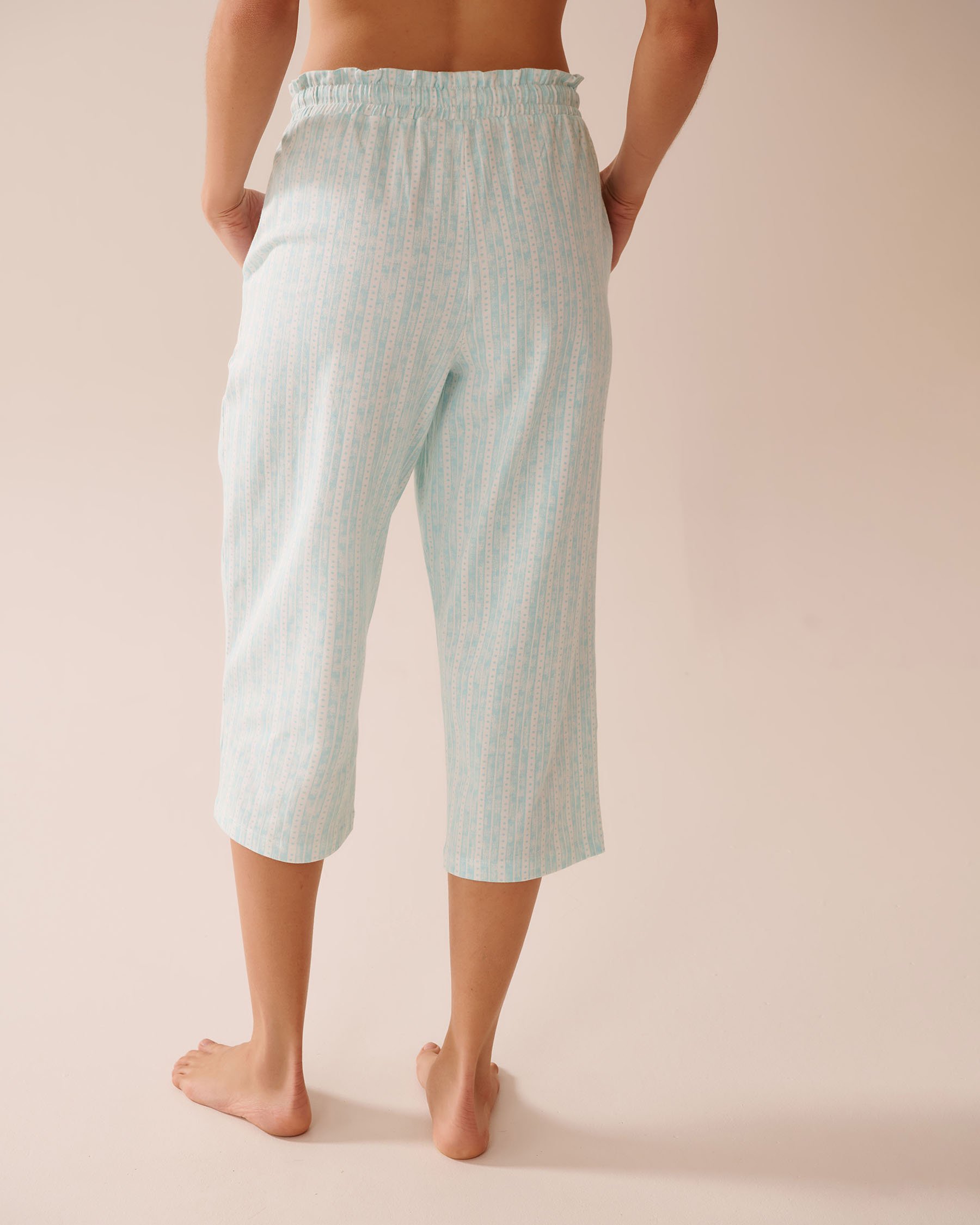 LA VIE EN ROSE Stripe Print Cotton Pajama Capris Aqua Blue Stripe 40200714 - View5