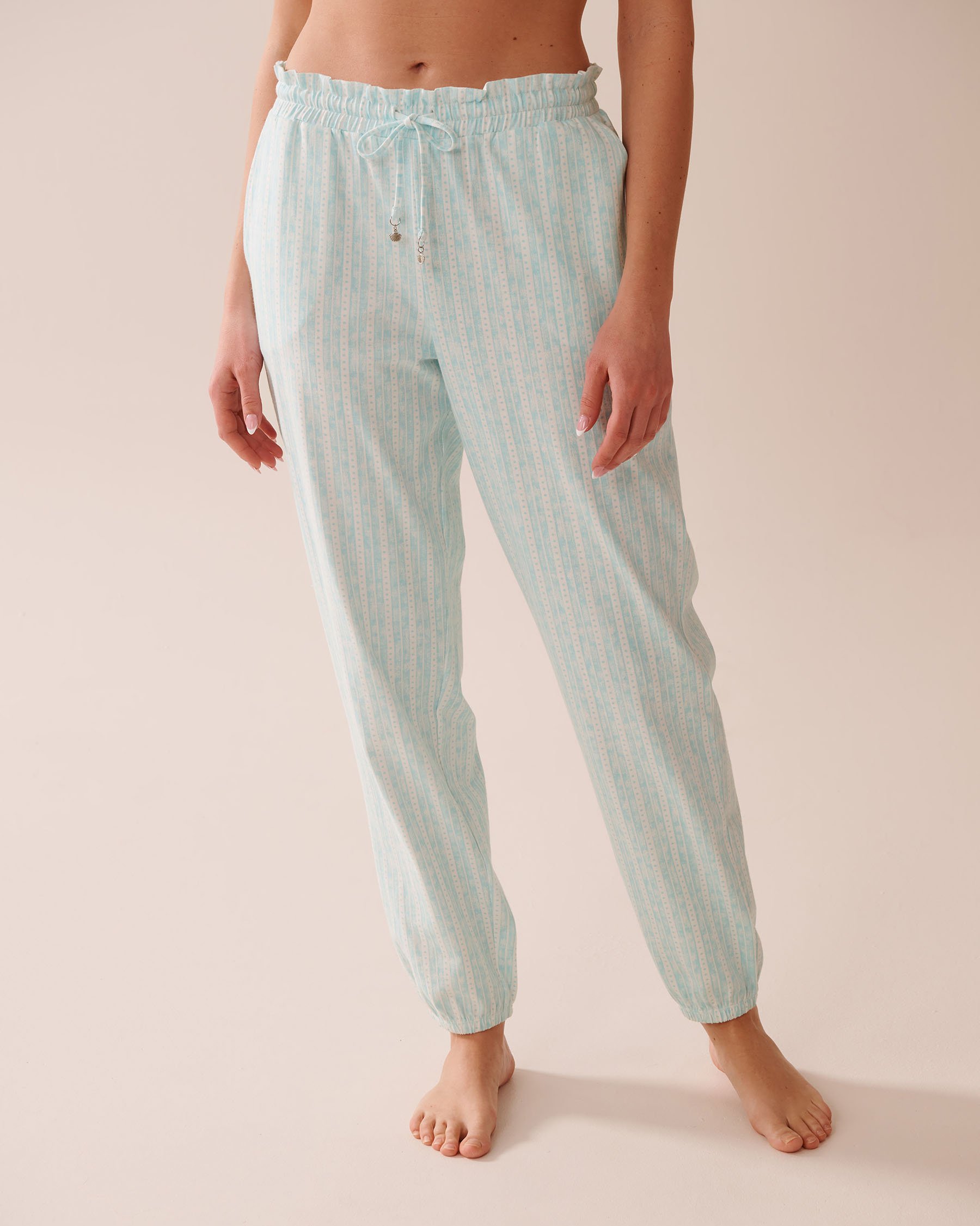 LA VIE EN ROSE Stripe Print Cotton Jogger Pajama Pants Aqua Blue Stripe 40200717 - View1