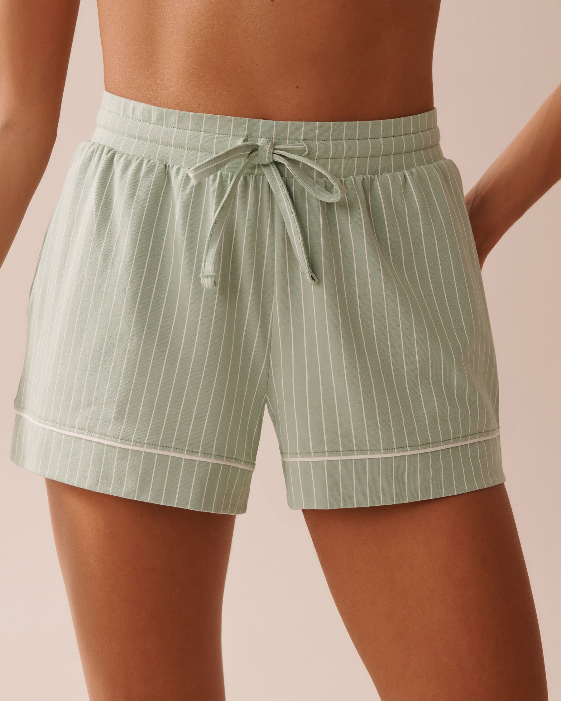 LA VIE EN ROSE Cotton Pajama Shorts Frosty Green Stripes 40200718 - View1
