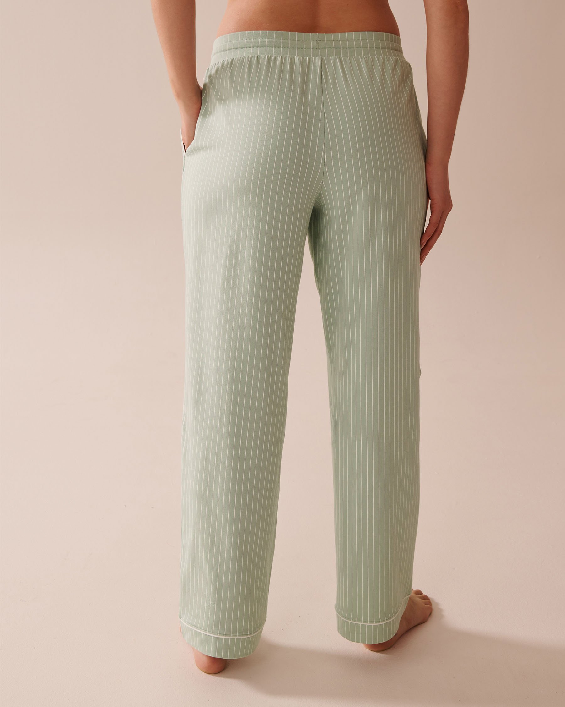 LA VIE EN ROSE Cotton Pajama Pants Frosty Green Stripes 40200719 - View2