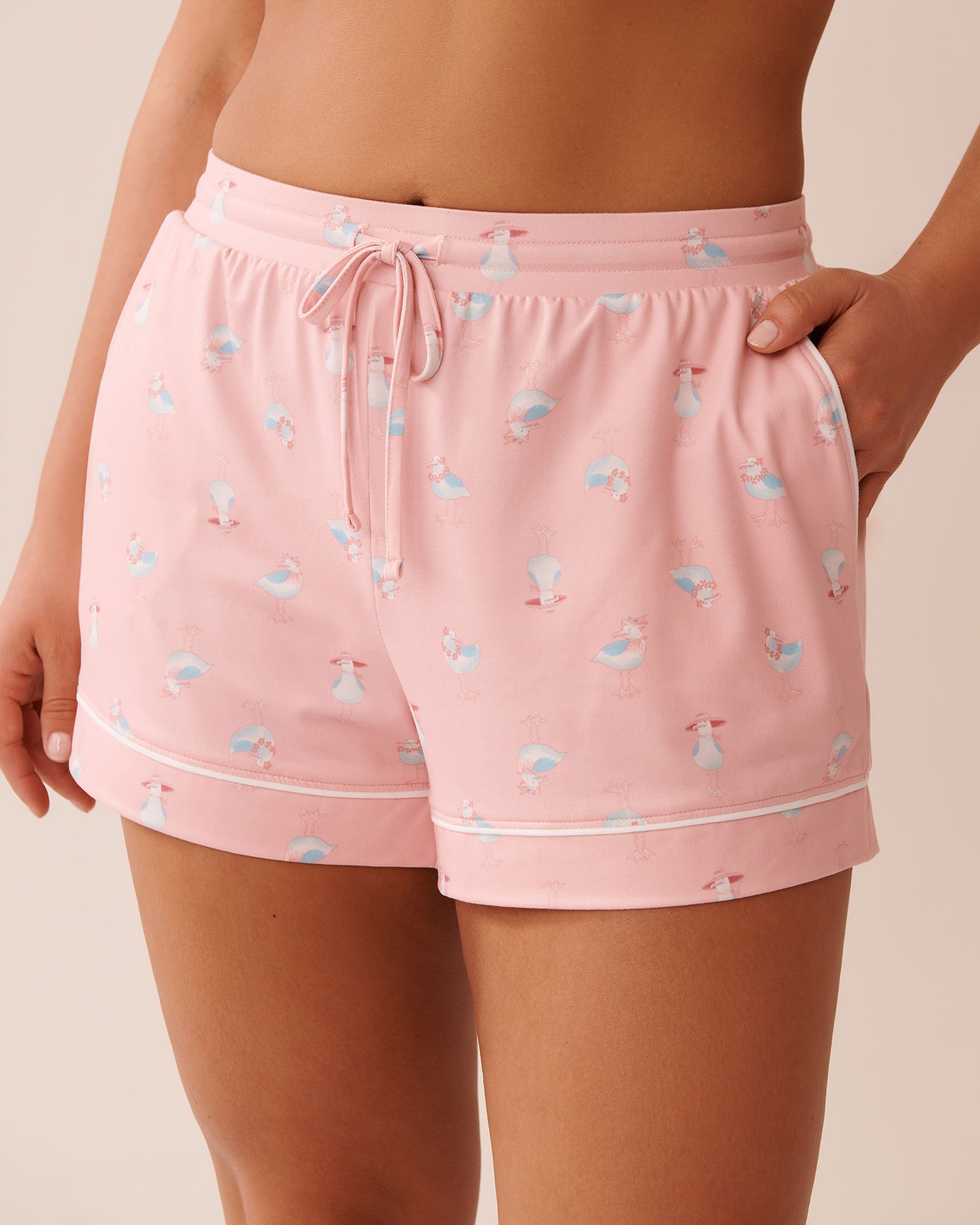 LA VIE EN ROSE Seagull Print Super Soft Pajama Shorts Pink/Seagull 40200727 - View3