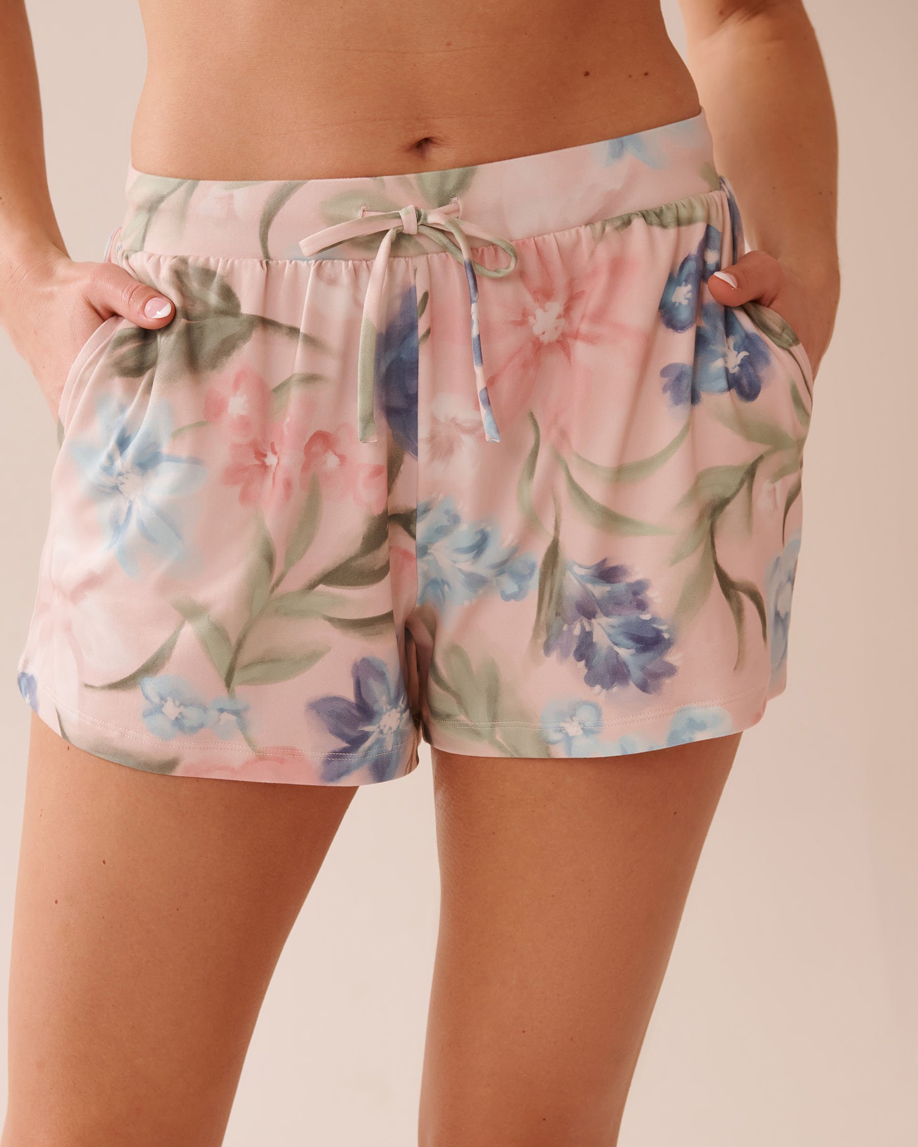 LA VIE EN ROSE Watercolor Flower Print Super Soft Pajama Shorts Watercolor Flowers 40200731 - View1