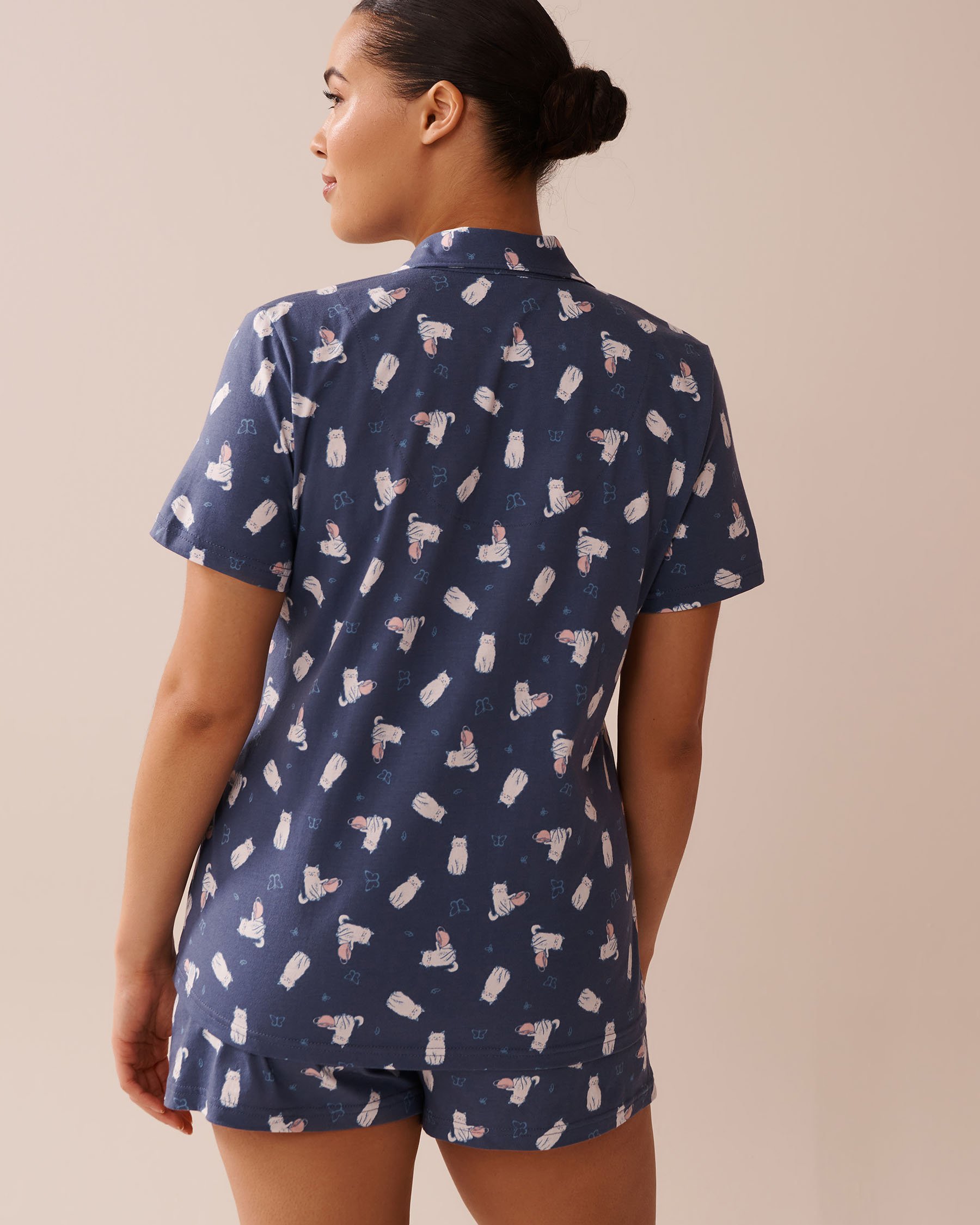 LA VIE EN ROSE Ensemble pyjama imprimé chat avec chemisier Bleu indigo/Chats 40400081 - View2