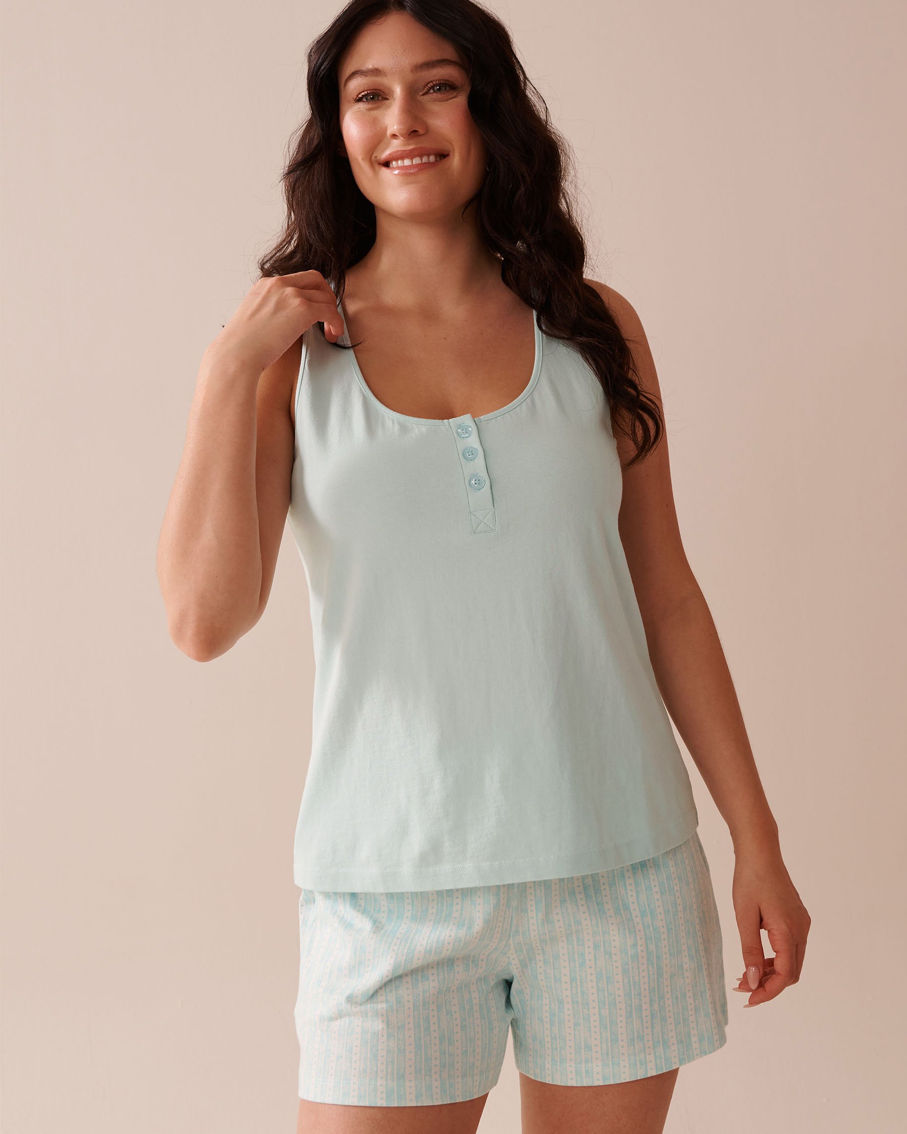 LA VIE EN ROSE Camisole henley en coton Turquoise 40100722 - View1
