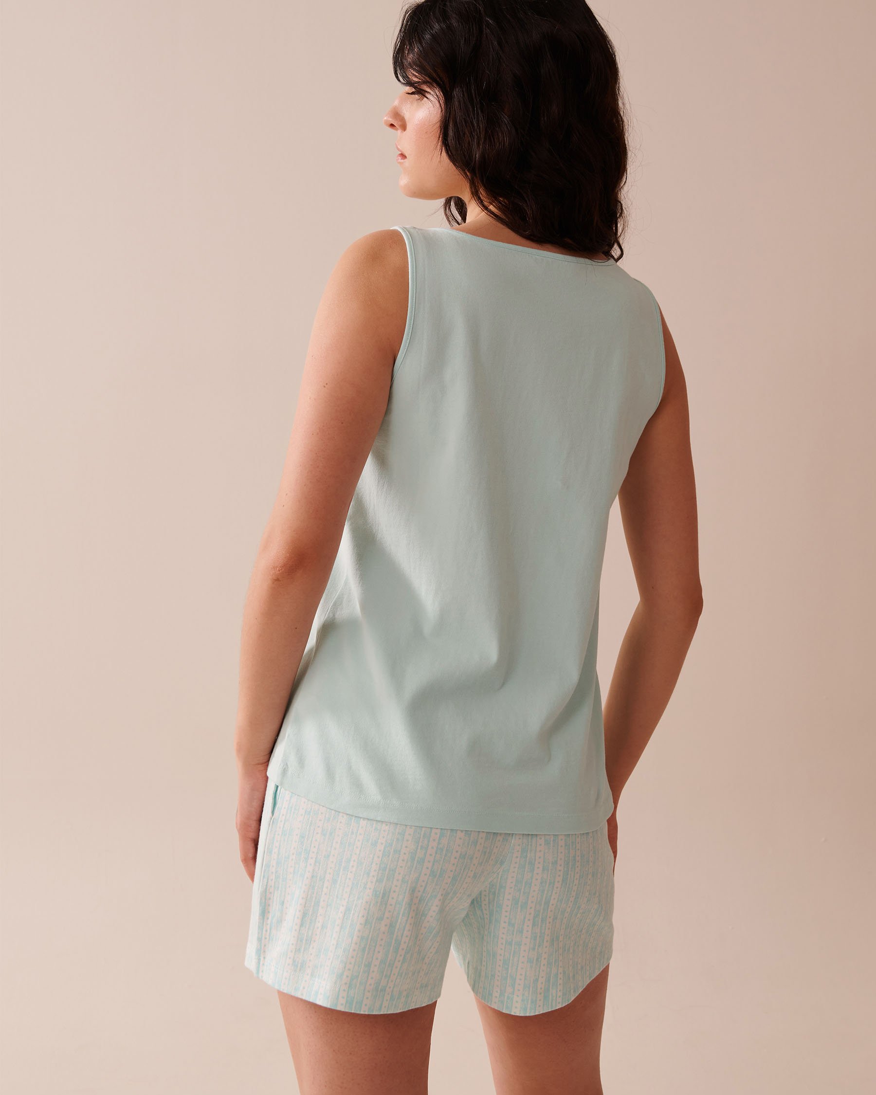 LA VIE EN ROSE Camisole henley en coton Turquoise 40100722 - View2