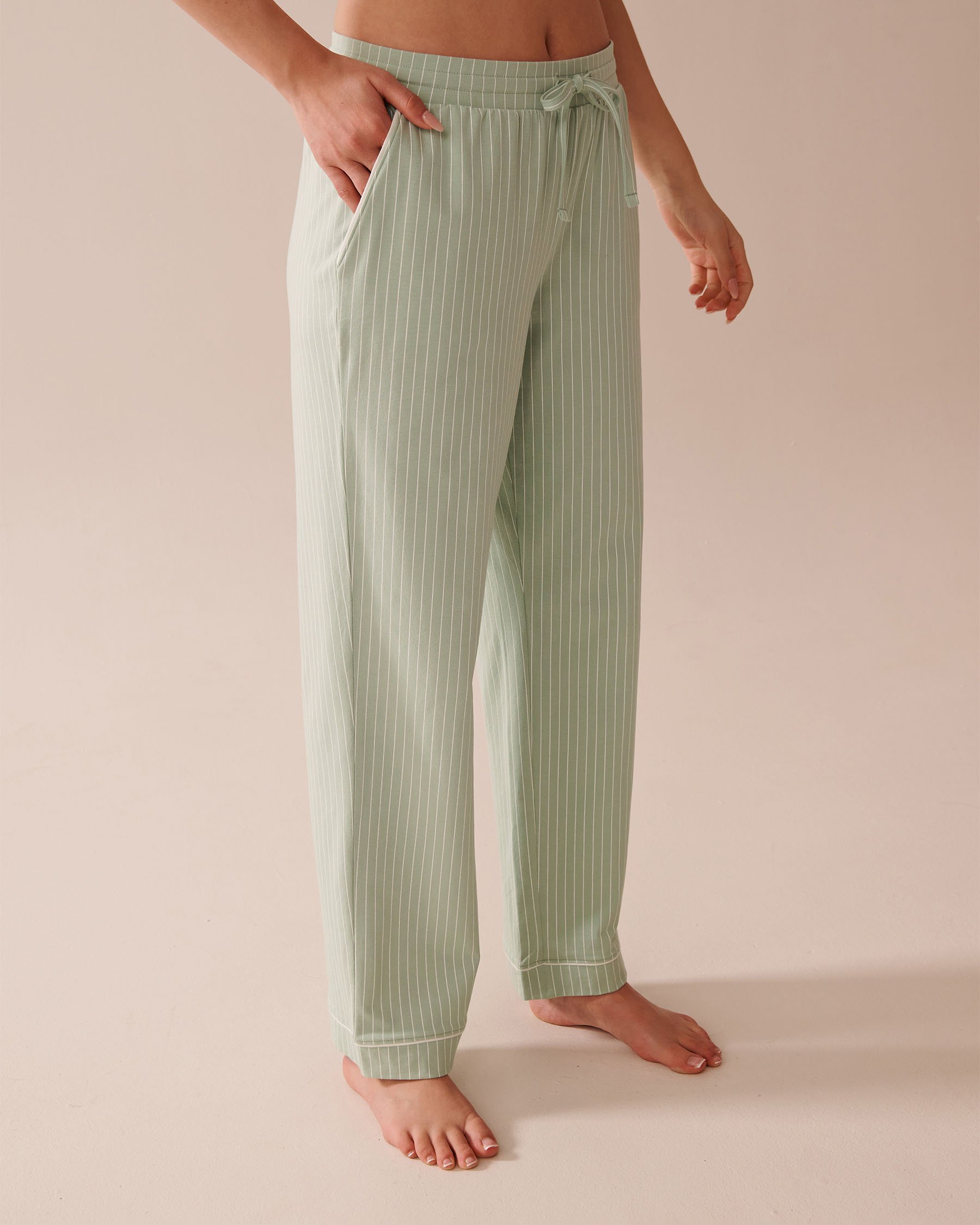 LA VIE EN ROSE Cotton Pajama Pants Frosty Green Stripes 40200719 - View1