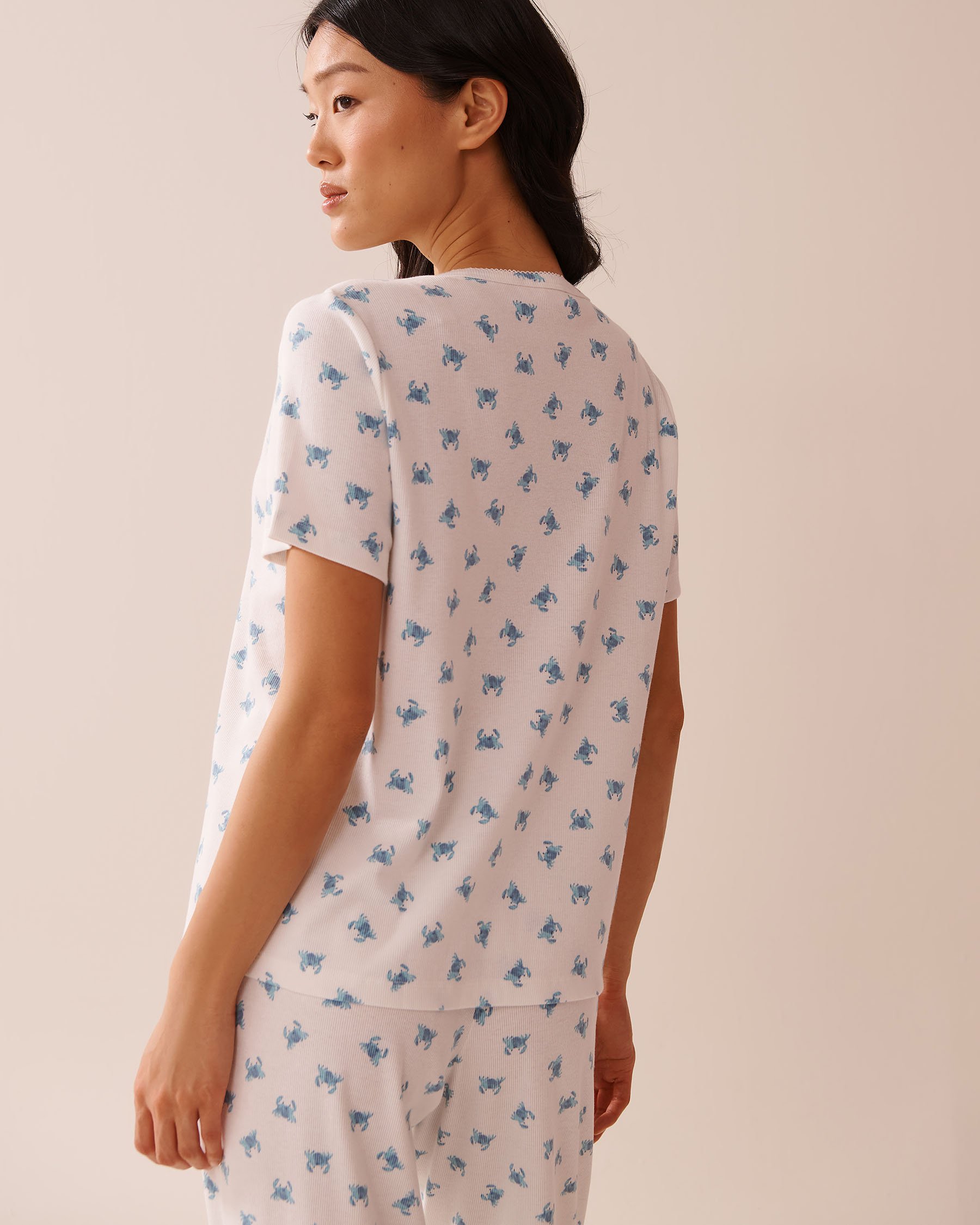 LA VIE EN ROSE T-shirt côtelé imprimé crabe Blanc/Crabe 40100731 - View2