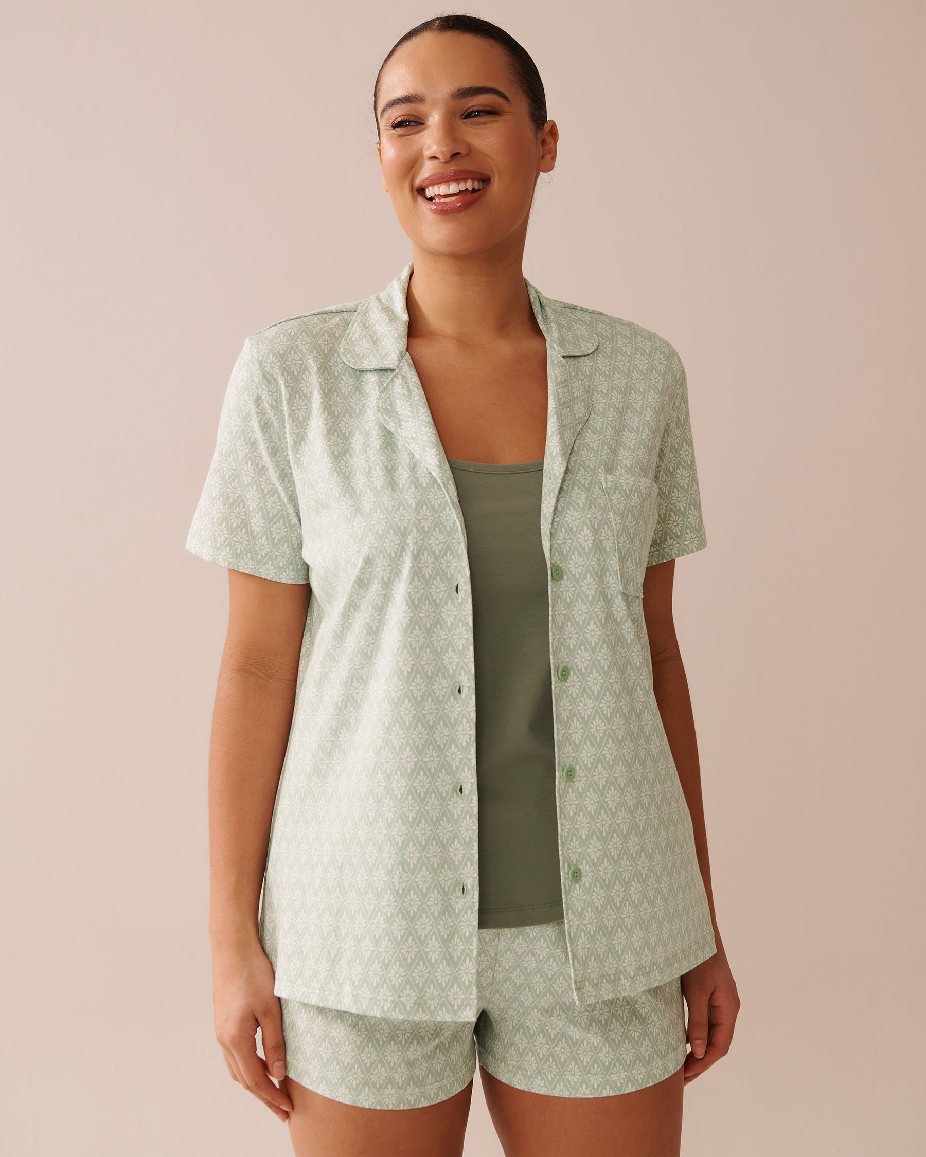 LA VIE EN ROSE Ensemble pyjama imprimé géométrique avec chemisier Vert/Géométrique 40400081 - View1