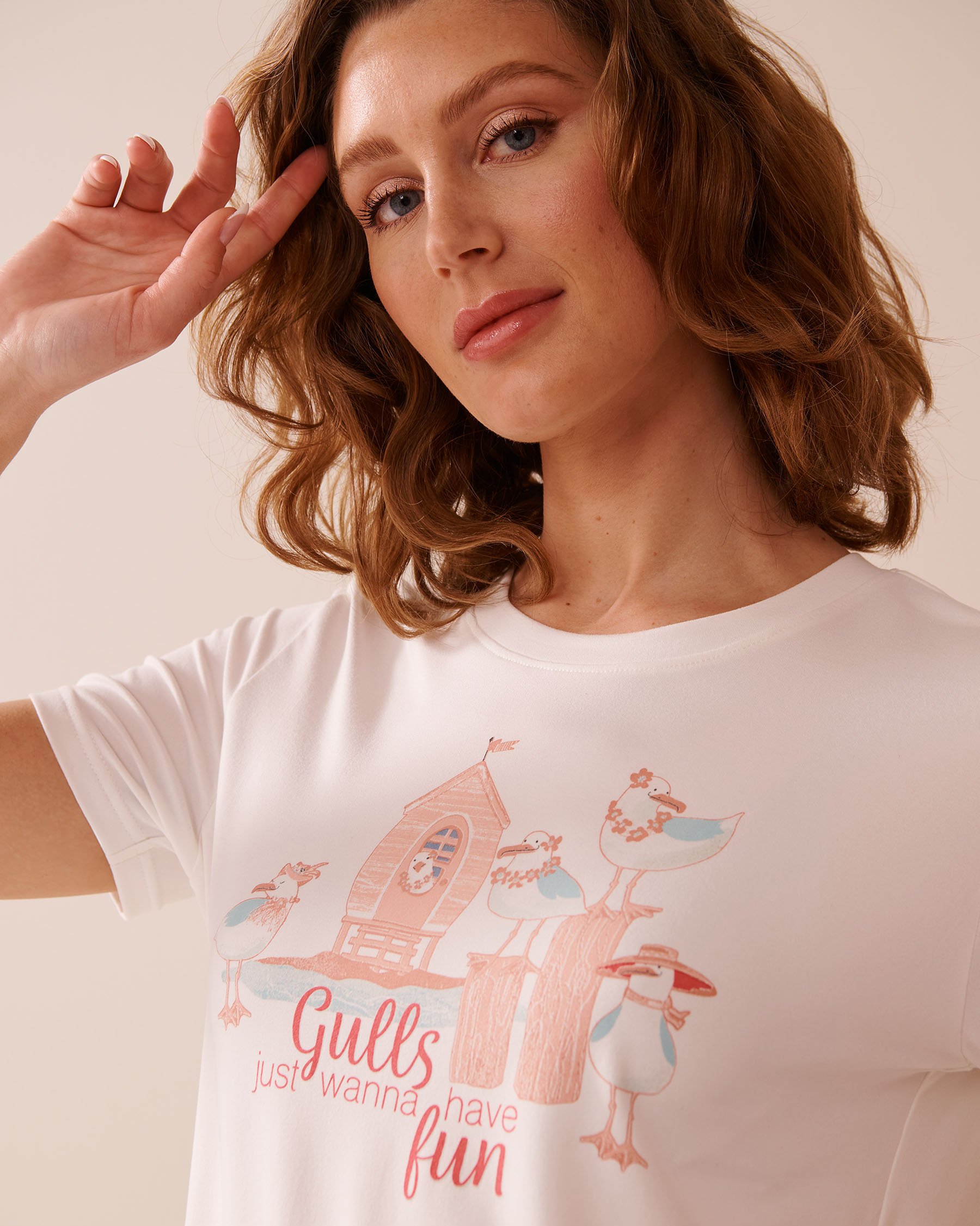 LA VIE EN ROSE T-shirt ultra doux imprimé goéland Blanc 40100742 - Voir6