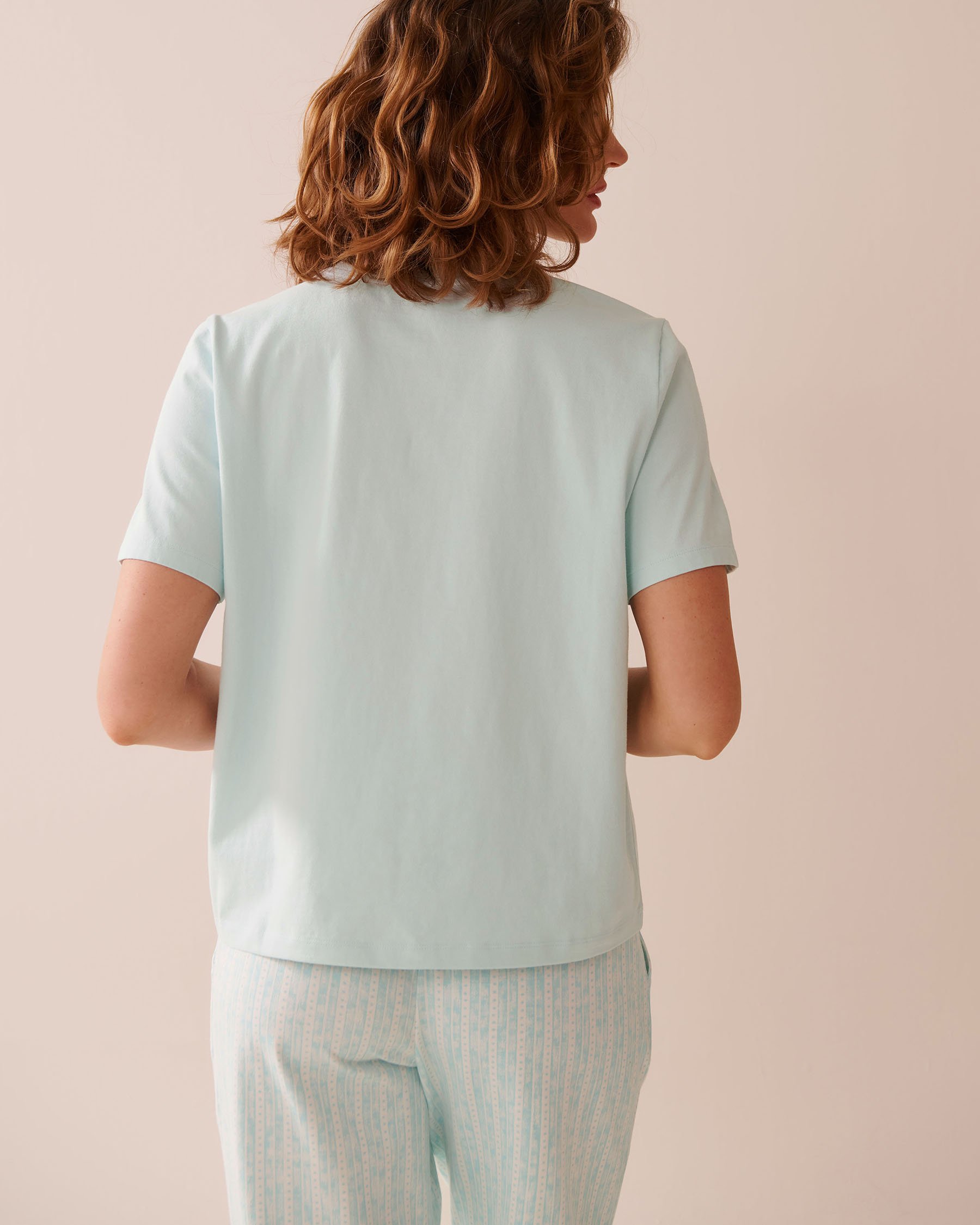 LA VIE EN ROSE T-shirt col rond en coton imprimé coquillage Turquoise 40100726 - Voir4