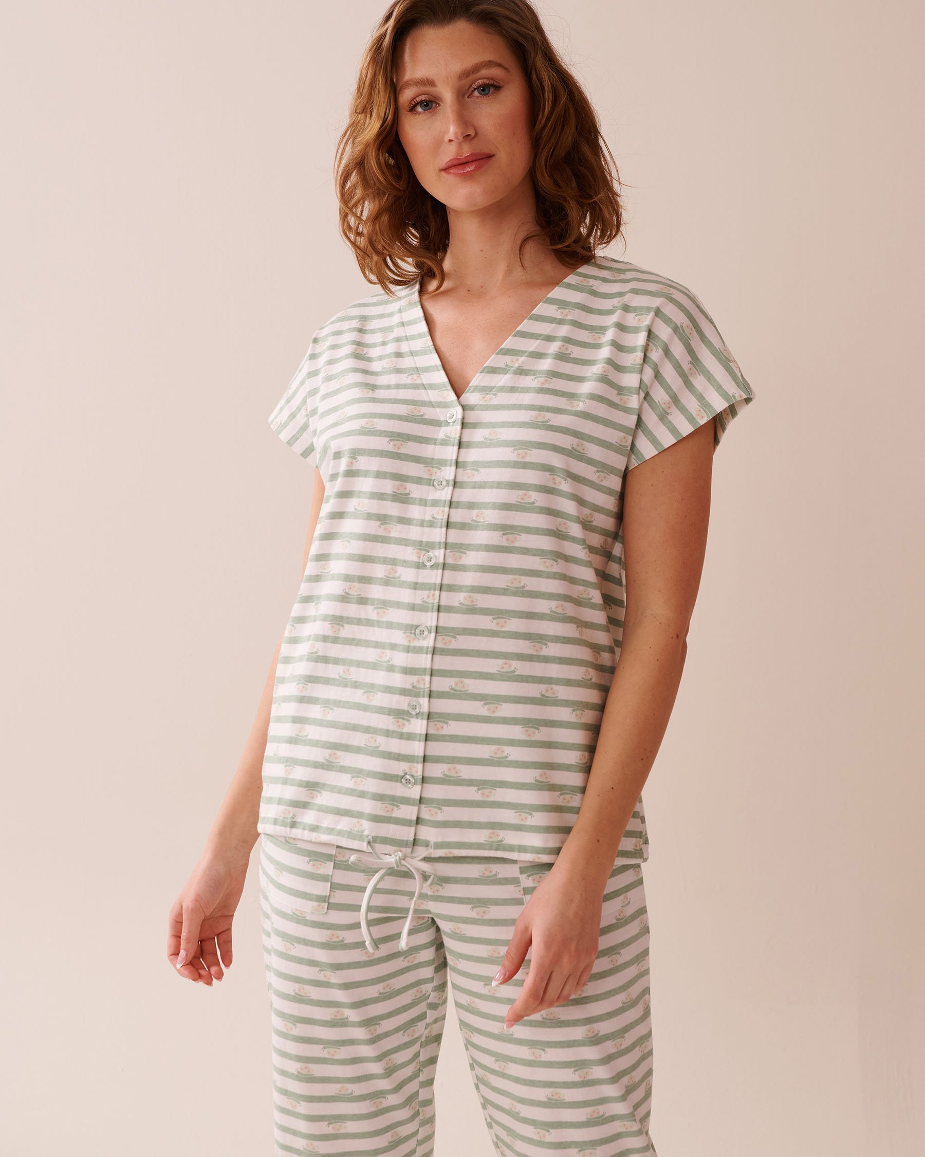 LA VIE EN ROSE T-shirt en coton imprimé escargot Vert glacé/Escargots 40100724 - Voir1