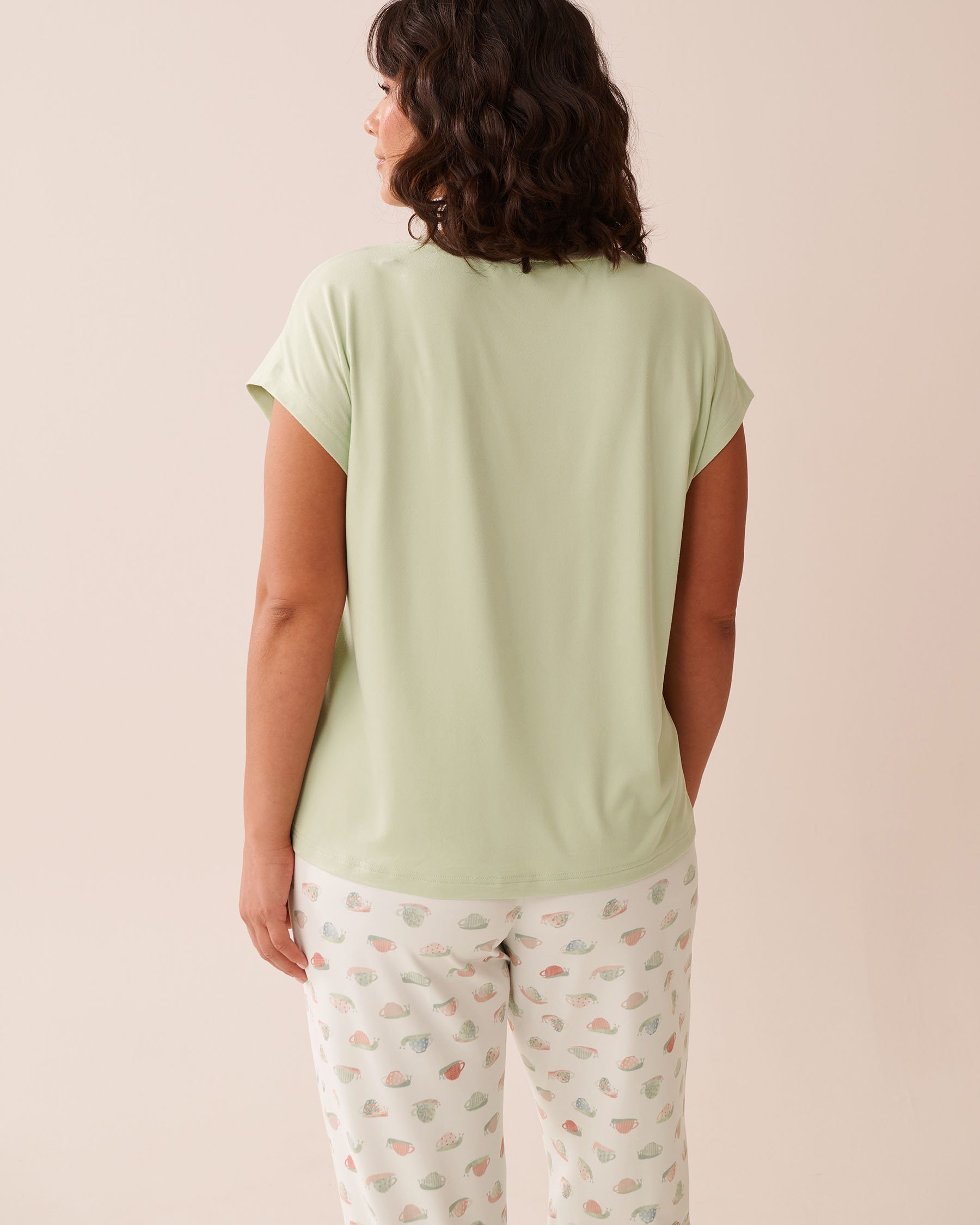 LA VIE EN ROSE T-shirt ultra doux imprimé escargot Vert prairie 40100743 - Voir5