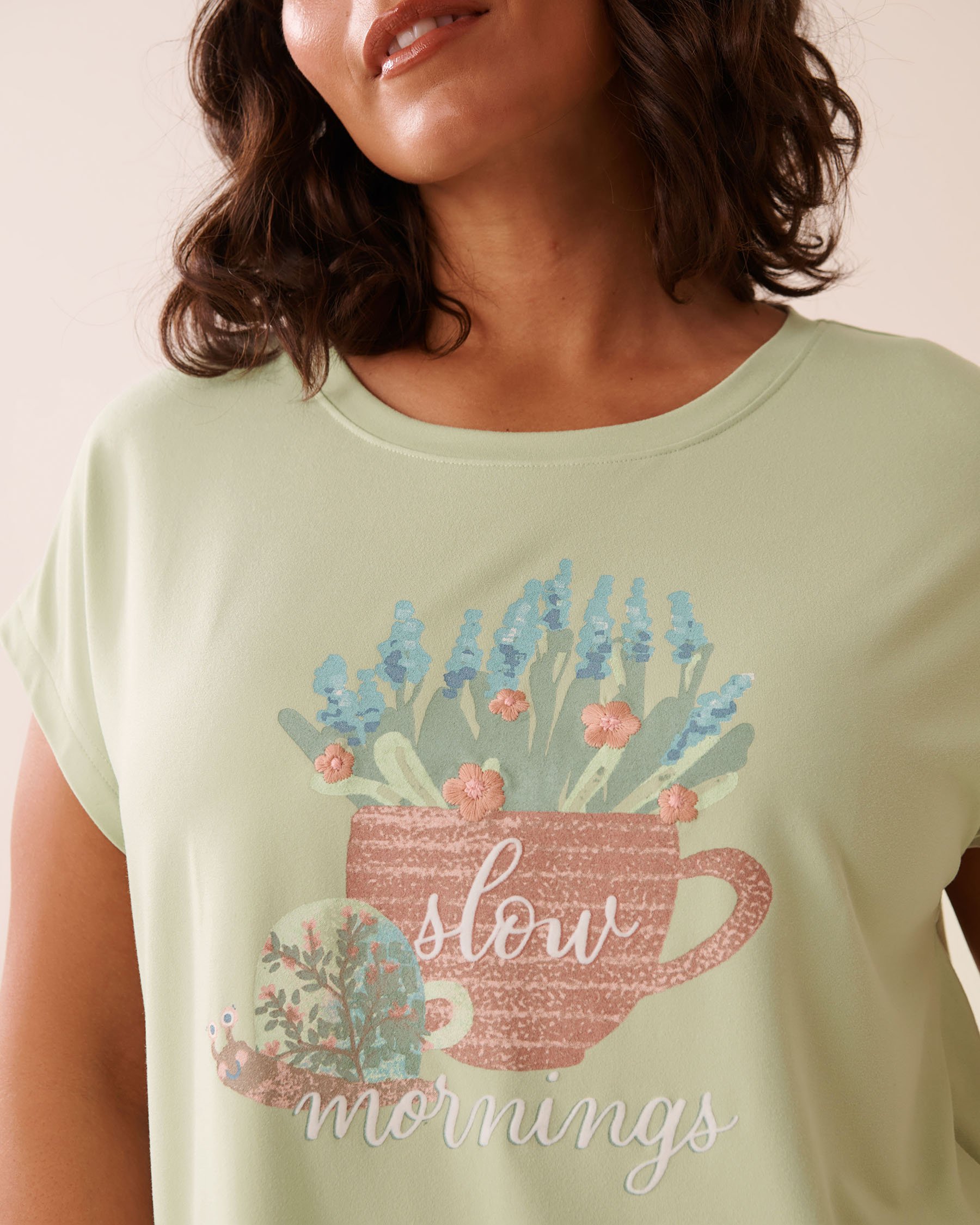 LA VIE EN ROSE T-shirt ultra doux imprimé escargot Vert prairie 40100743 - Voir6