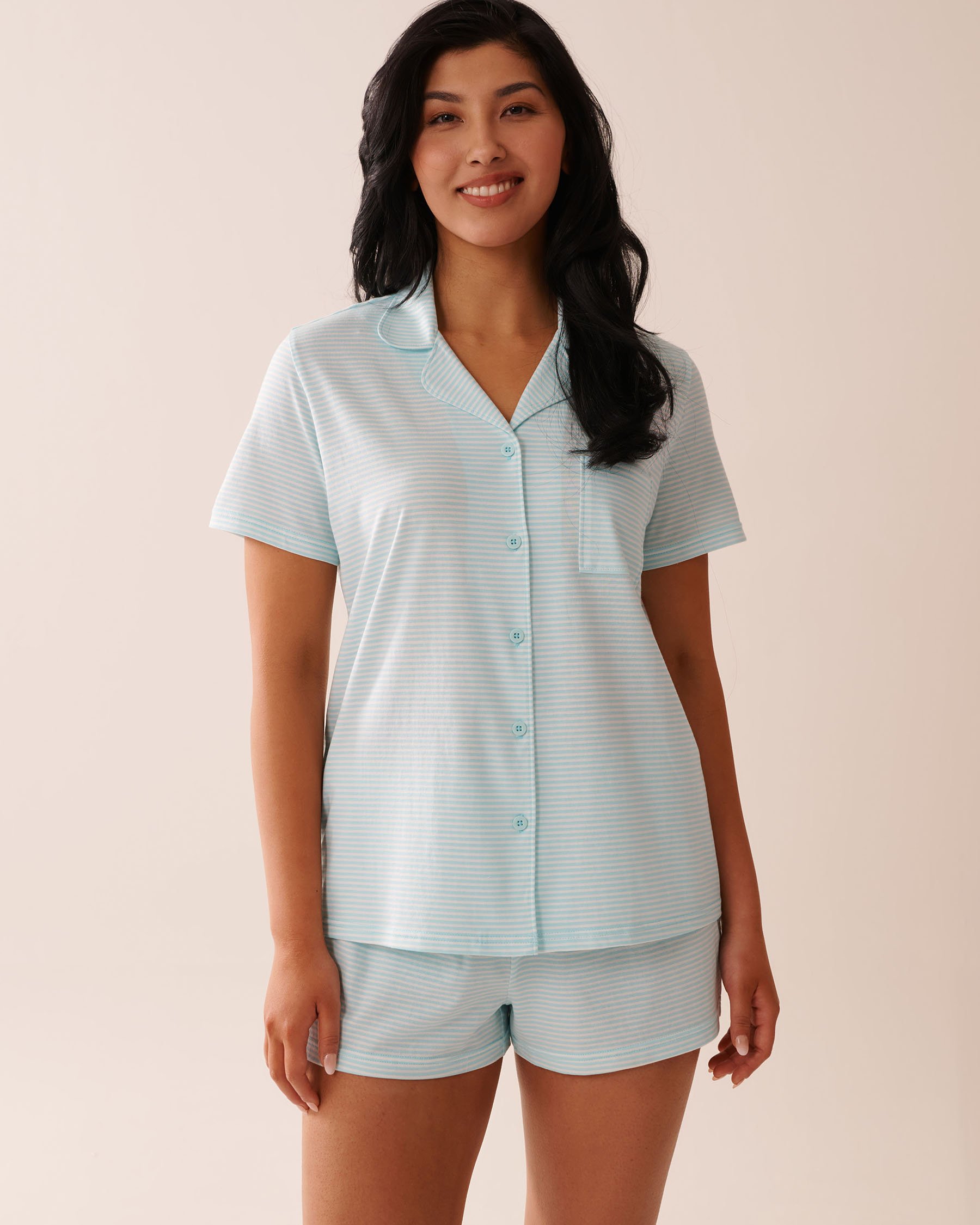 LA VIE EN ROSE Ensemble pyjama à rayures avec chemisier Rayures bleues pâles 40400081 - Voir3