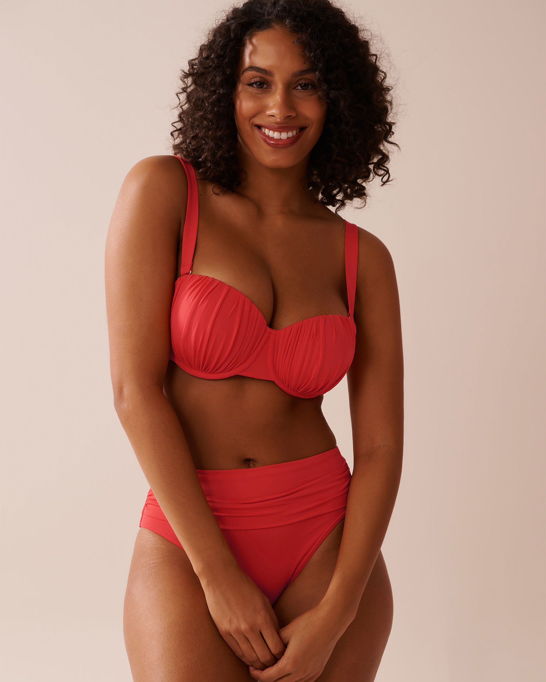 LA VIE EN ROSE AQUA HIBISCUS Recycled Fibers Draped Mid Waist Bikini Bottom Hibiscus Red 70300700 - View3