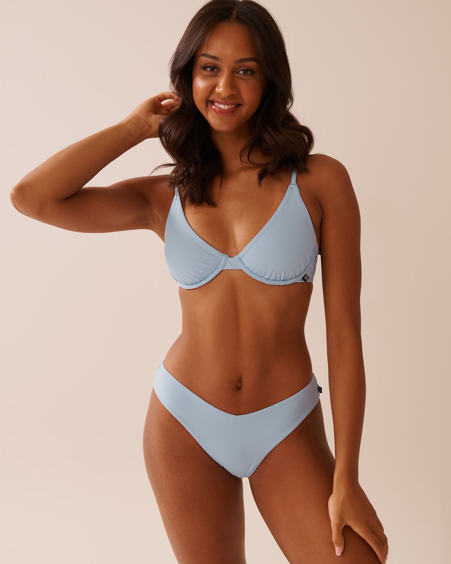LA VIE EN ROSE AQUA BABY BLUE Ribbed Thong Bikini Bottom Baby Blue 70300723 - View3