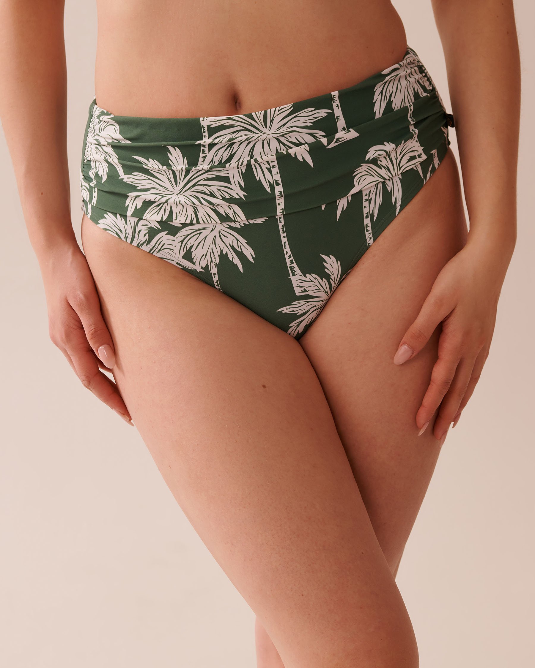 LA VIE EN ROSE AQUA KHAKI PALM Draped Mid Waist Bikini Bottom Khaki Palm 70300730 - View1