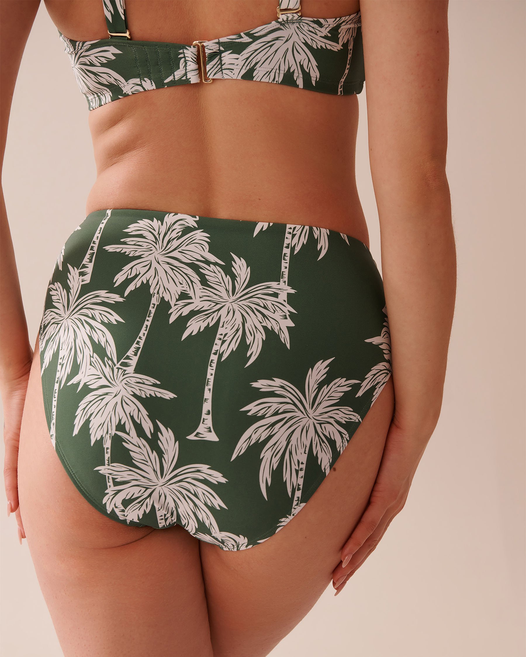 LA VIE EN ROSE AQUA KHAKI PALM Draped Mid Waist Bikini Bottom Khaki Palm 70300730 - View2