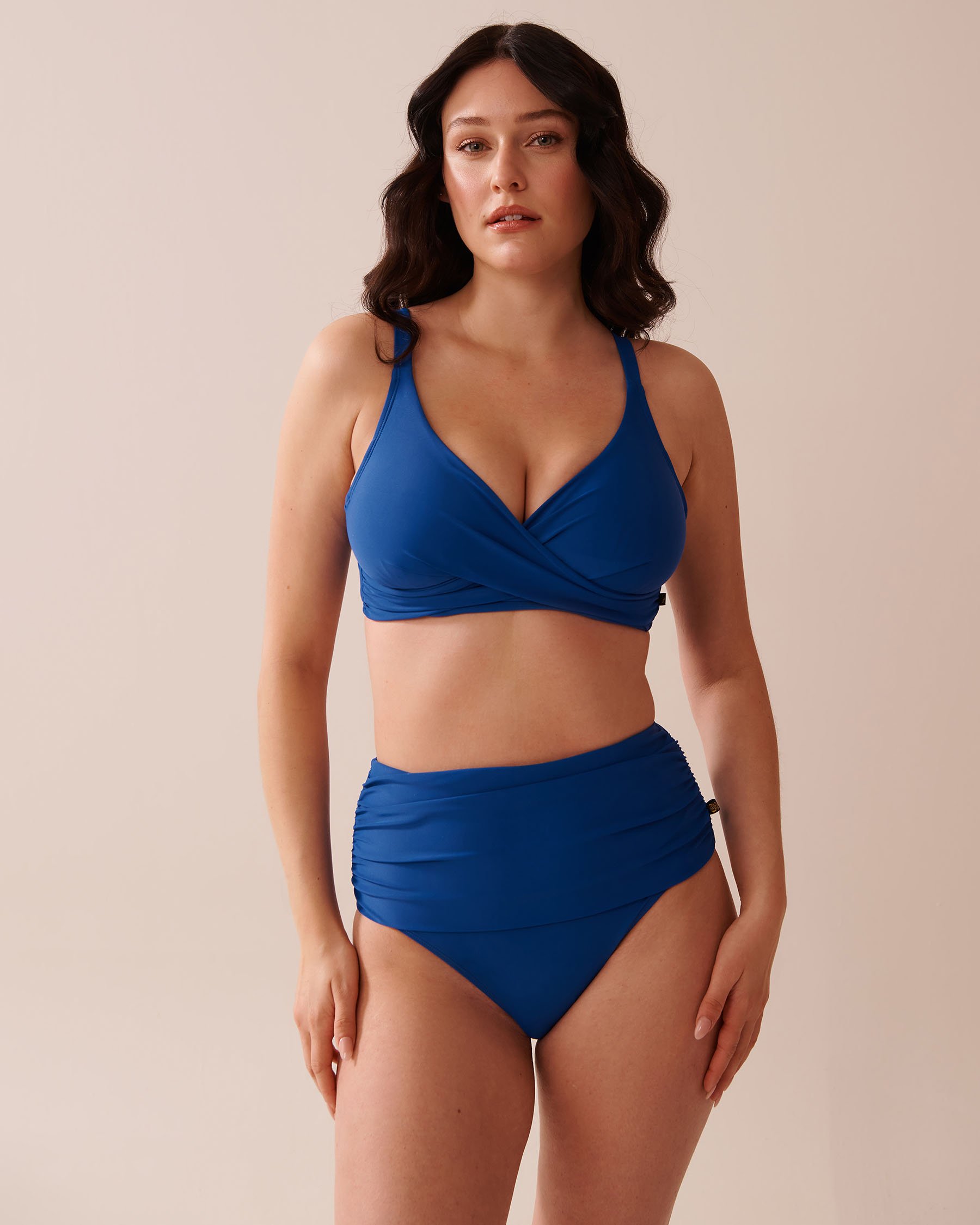 LA VIE EN ROSE AQUA ROYAL BLUE Recycled Fibers Draped High Waist Bikini Bottom Royal Blue 70300741 - View3
