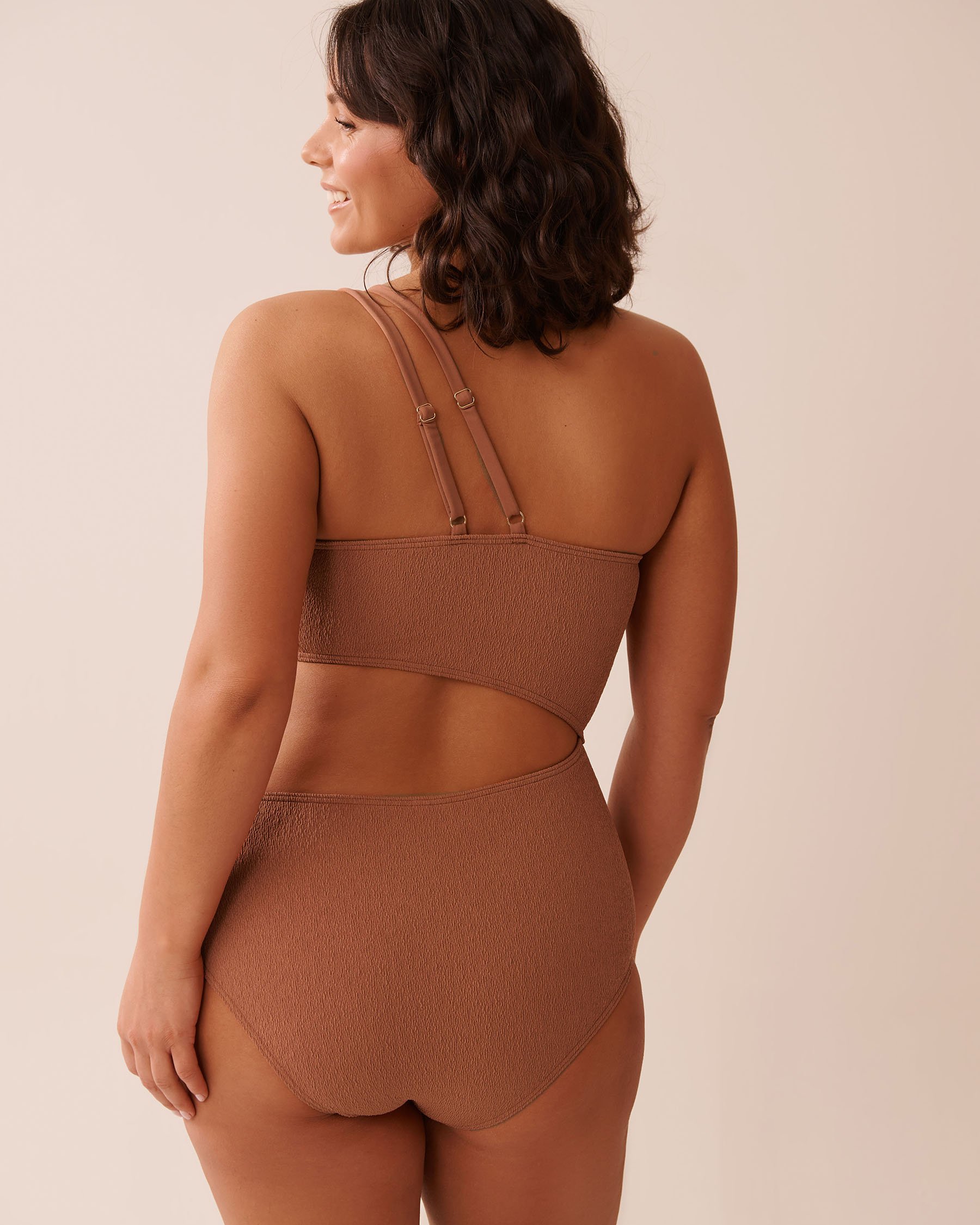 LA VIE EN ROSE AQUA TERRACOTTA Textured Cut-out One Shoulder One-piece Swimsuit Terracotta 70400161 - View7