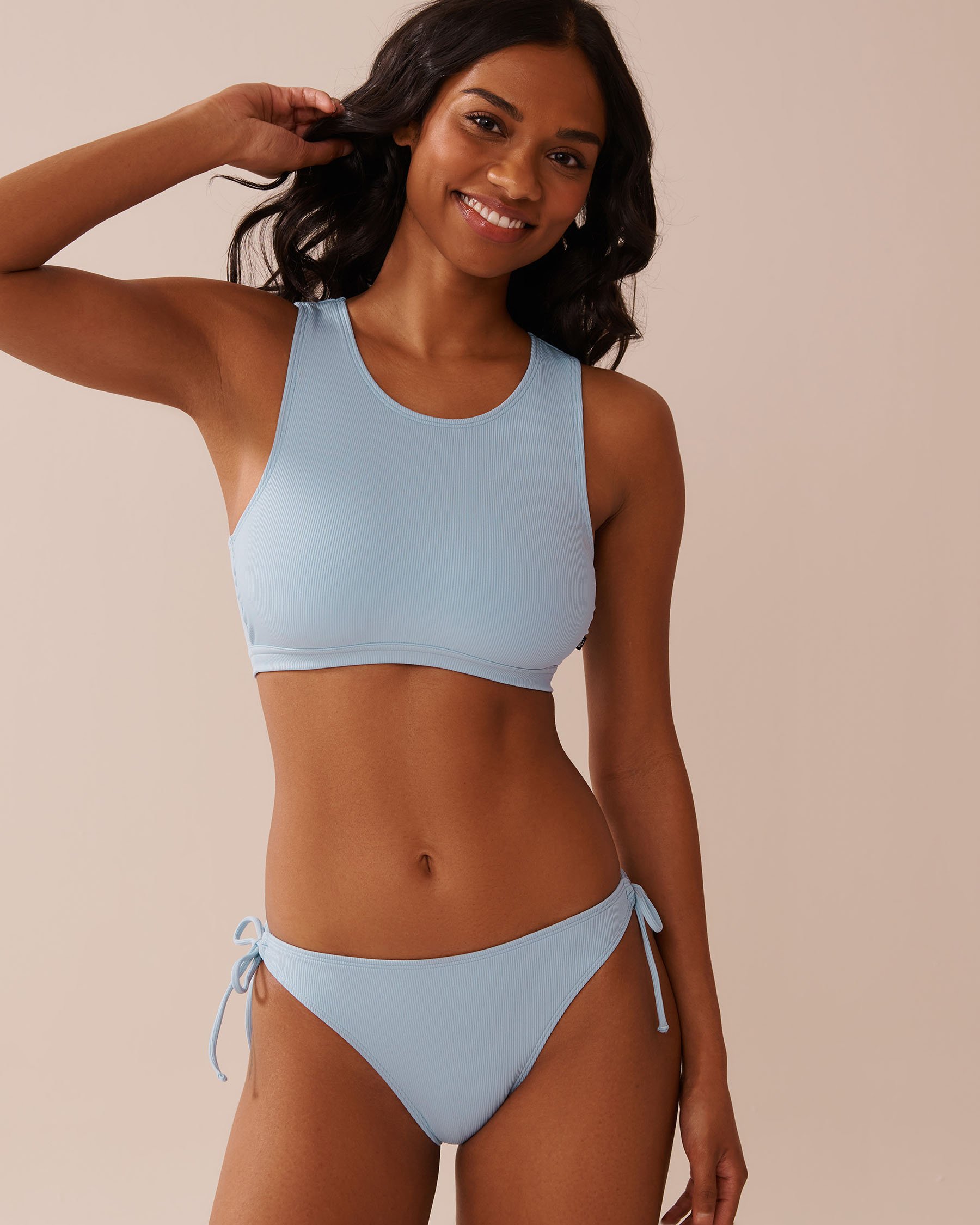 LA VIE EN ROSE AQUA BABY BLUE Ribbed High Neck Bralette Bikini Top Baby Blue 70100773 - View1