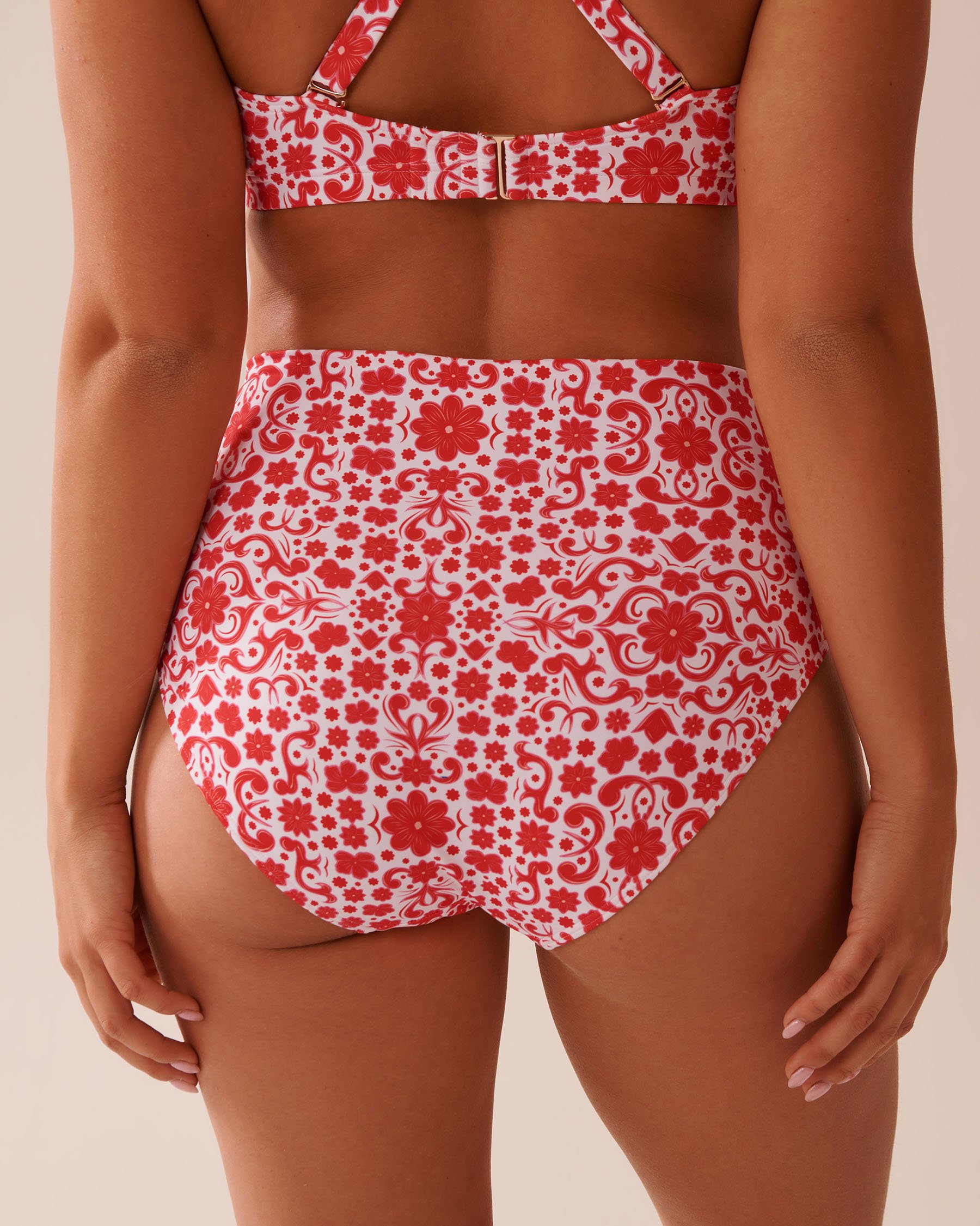LA VIE EN ROSE AQUA MEDITERRANEAN TILE Draped High Waist Bikini Bottom Red Tile 70300711 - View2
