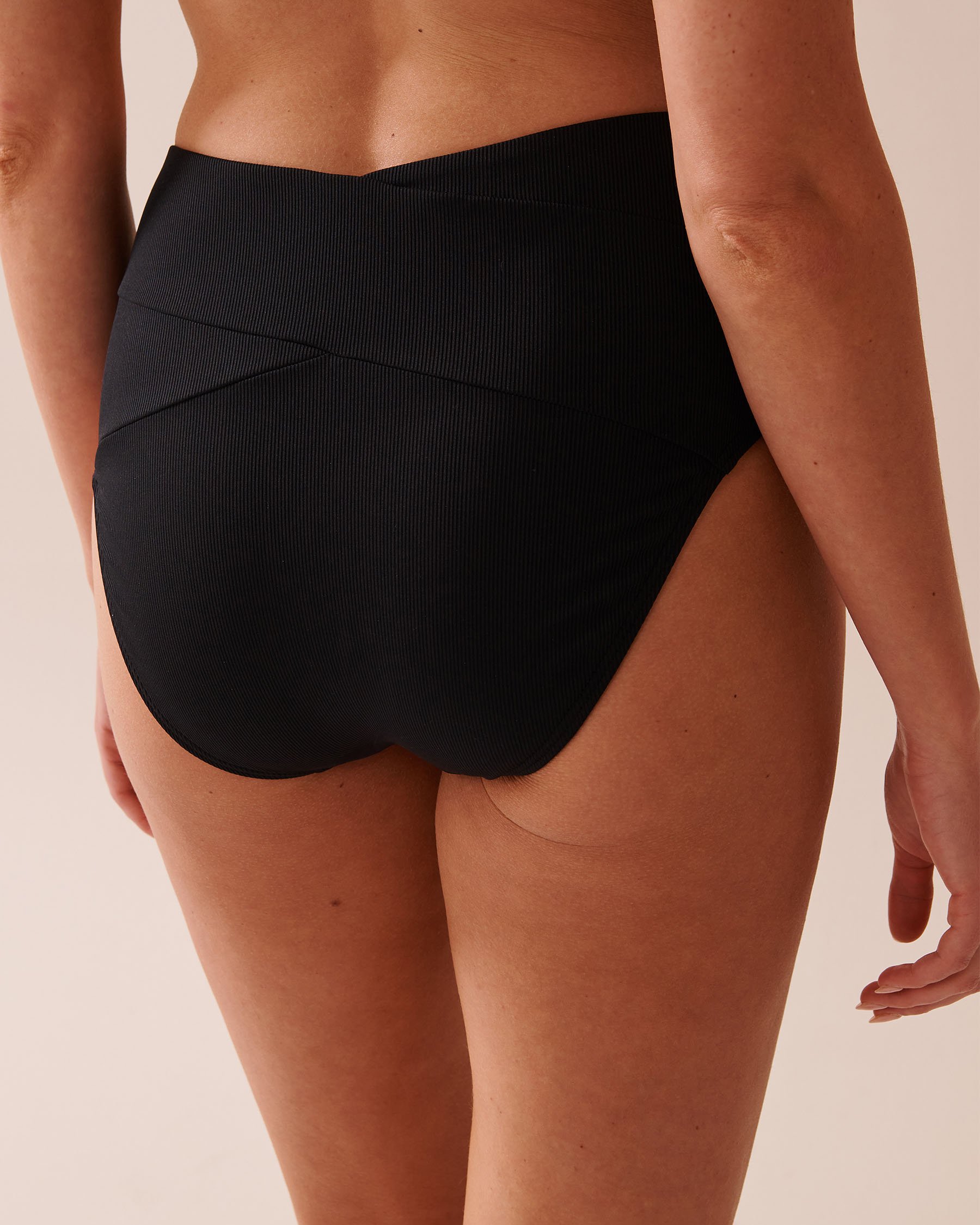 LA VIE EN ROSE AQUA SOLID Recycled Fibers Ribbed High Waist Bikini Bottom Black 70300690 - View2