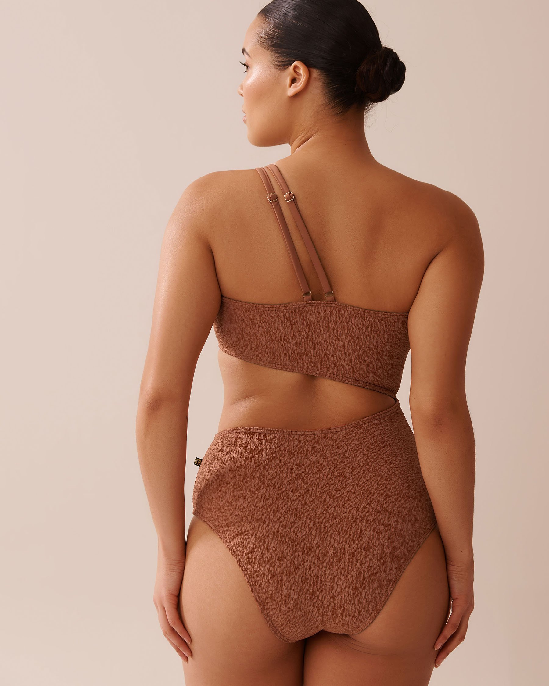 LA VIE EN ROSE AQUA TERRACOTTA Textured Cut-out One Shoulder One-piece Swimsuit Terracotta 70400161 - View3