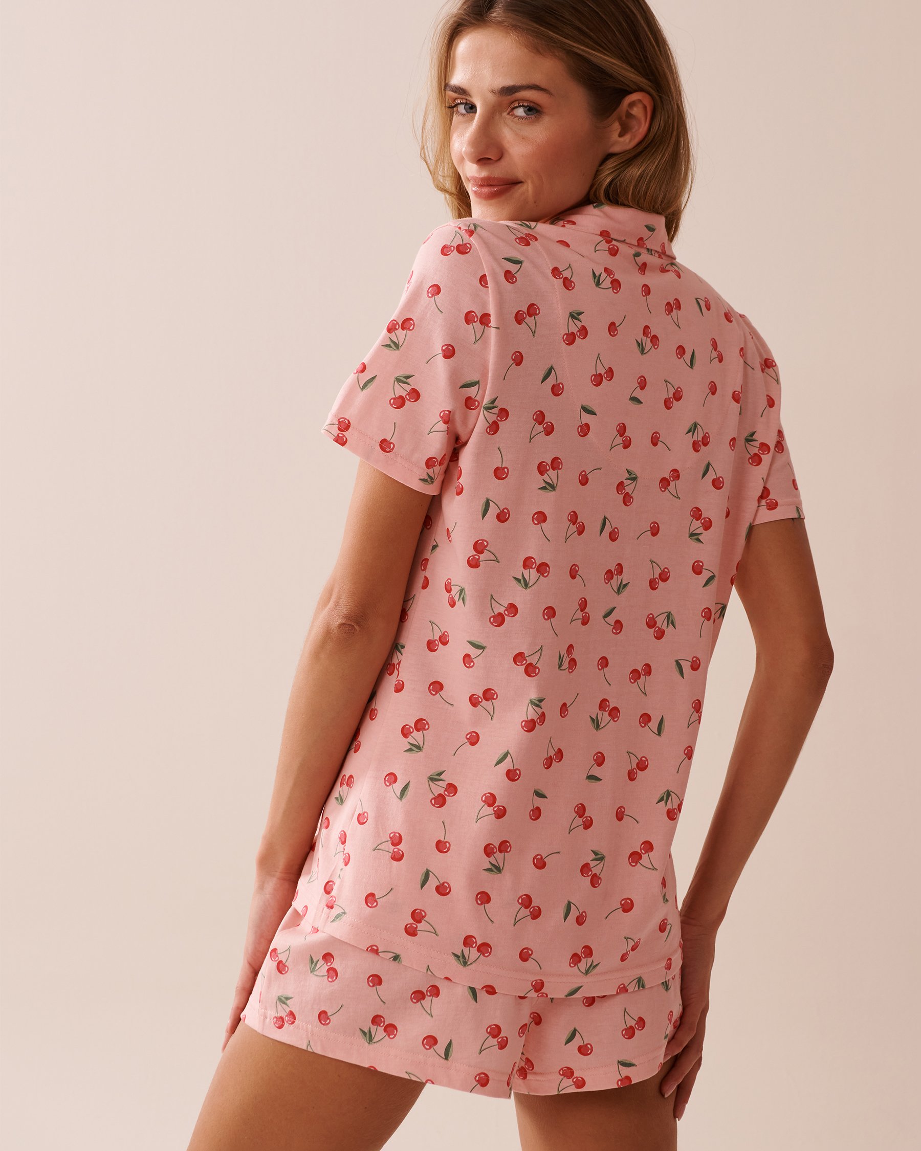 LA VIE EN ROSE Cherry Print Shirt PJ Set Pink/Cherry 40400081 - View5