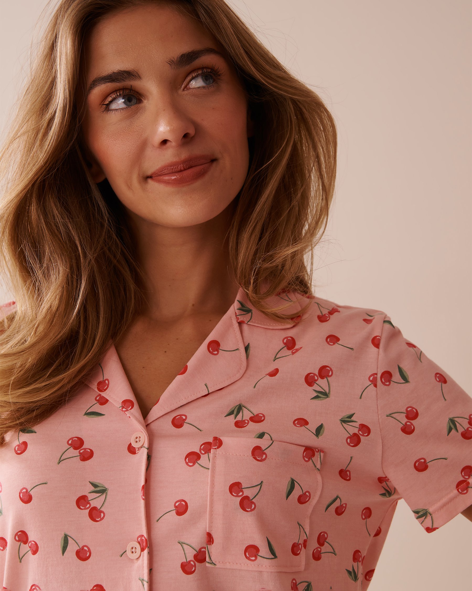 LA VIE EN ROSE Cherry Print Shirt PJ Set Pink/Cherry 40400081 - View6