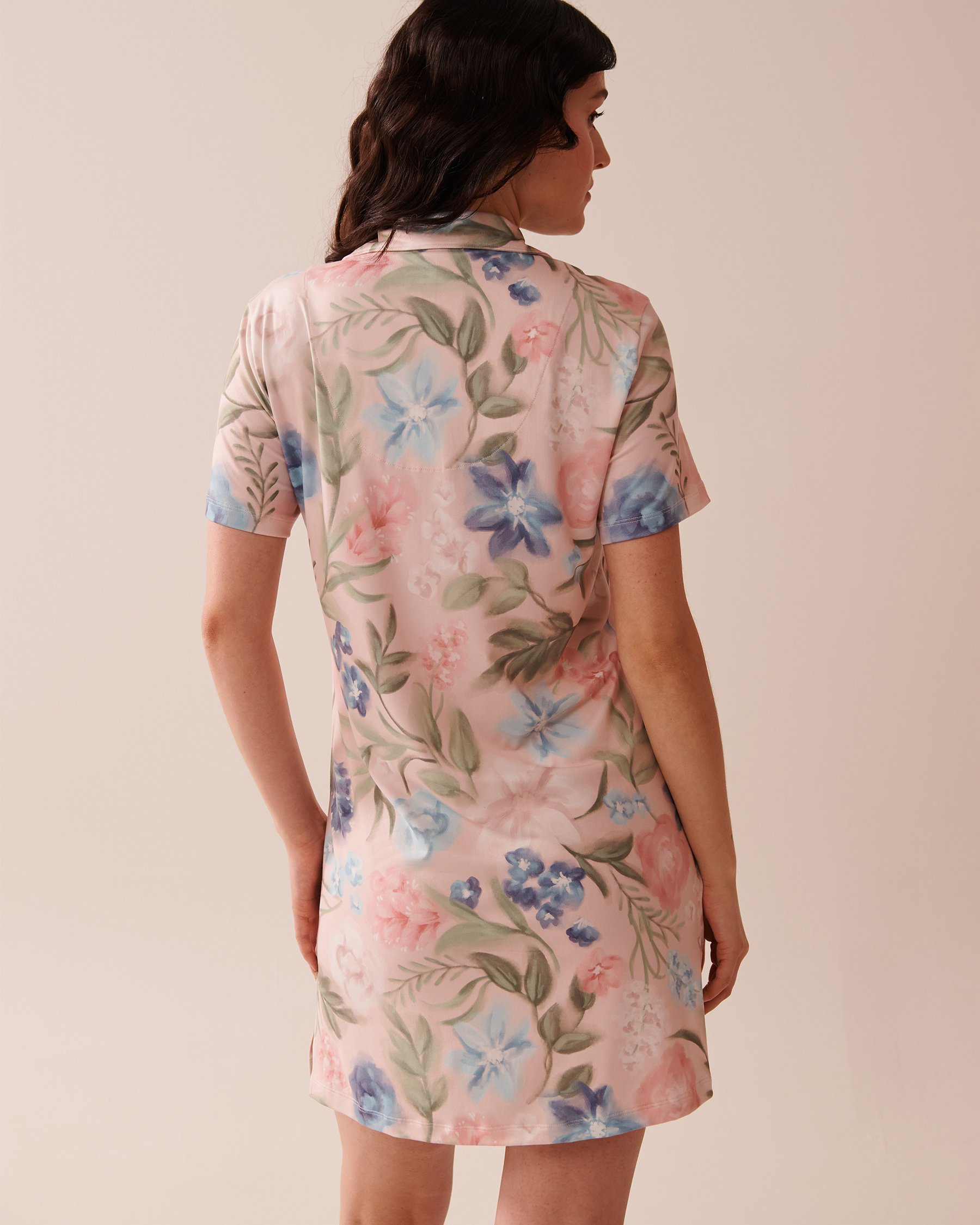 LA VIE EN ROSE Watercolor Flower Print Super Soft Button-down Sleepshirt Watercolor Flowers 40500434 - View2