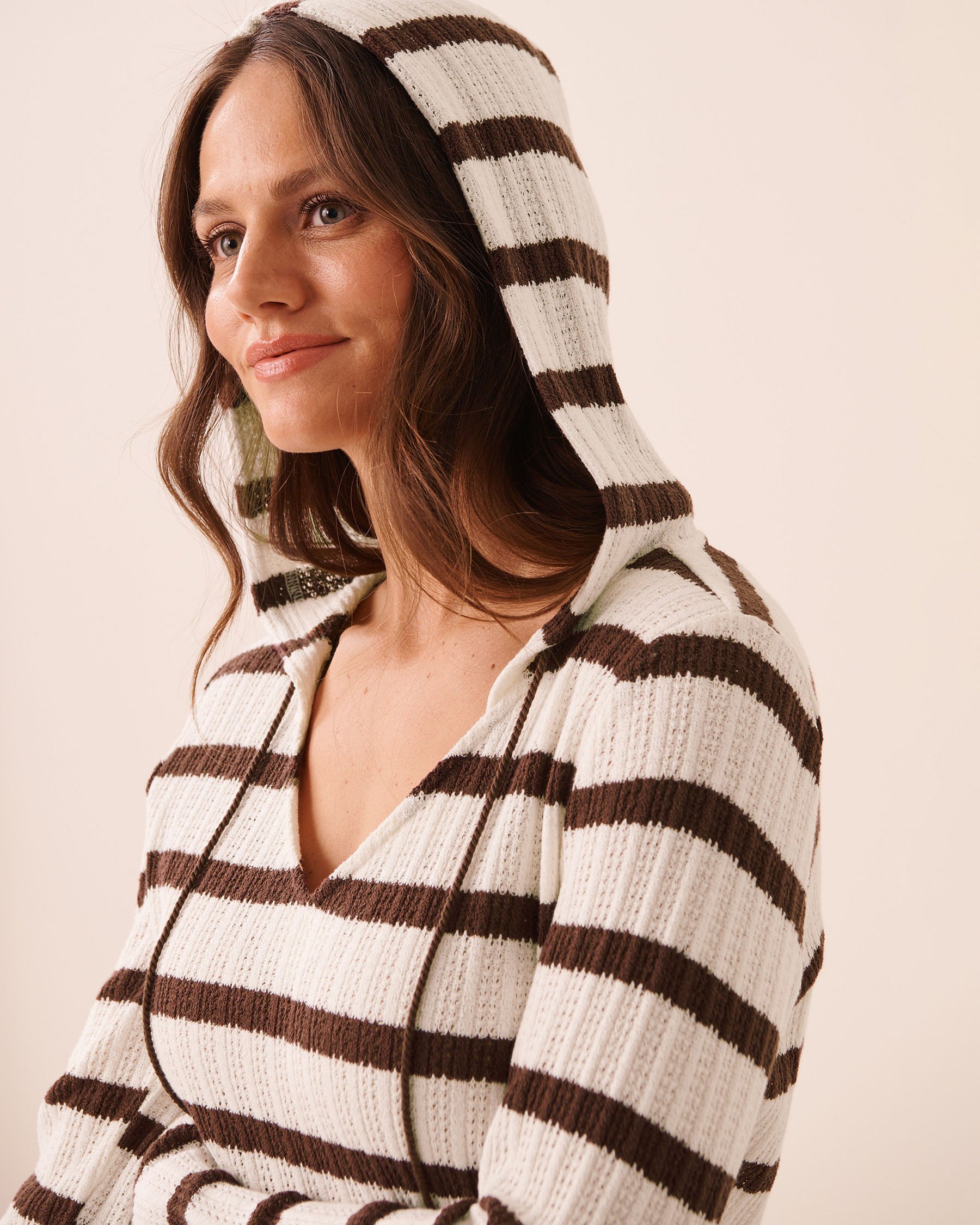 LA VIE EN ROSE AQUA Hooded Tricot Tunic White/Brown Stripes 80100054 - View3