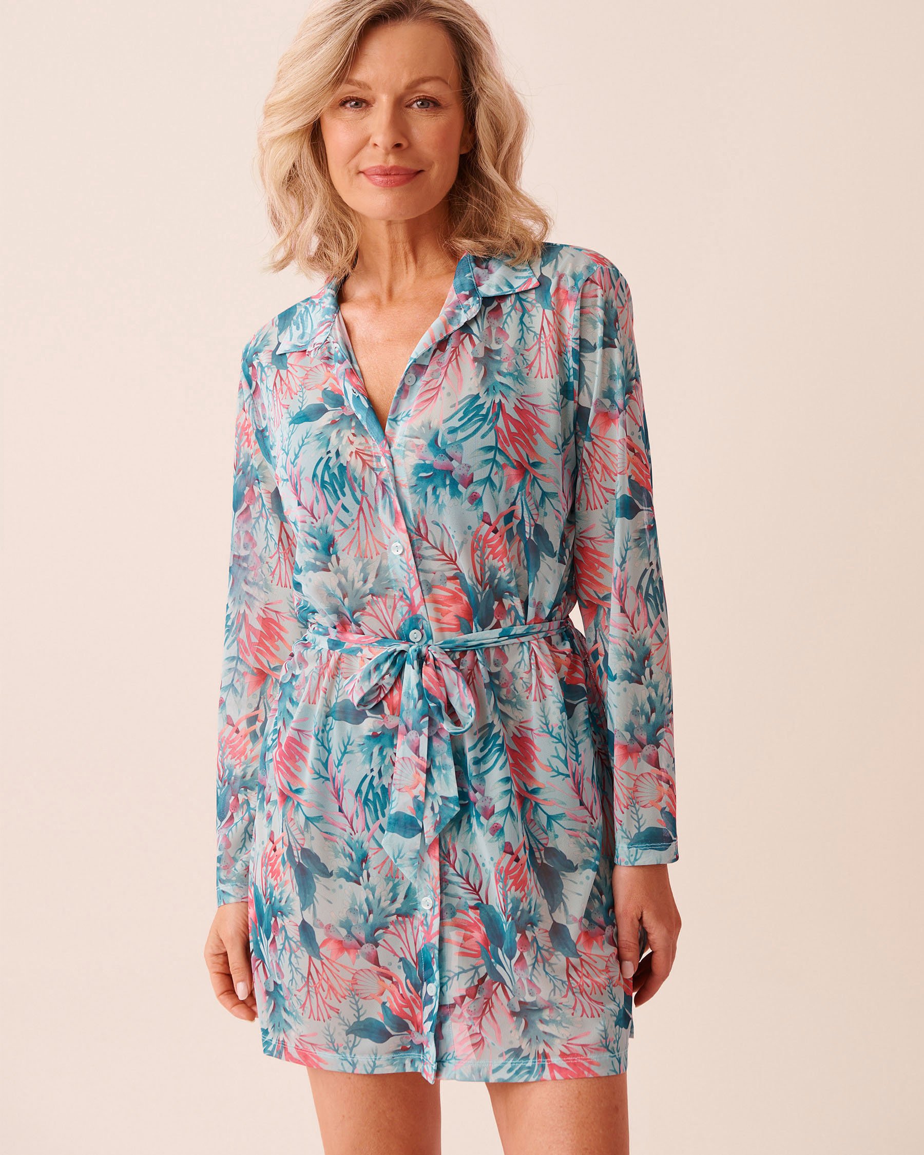 LA VIE EN ROSE AQUA Long Mesh Button-down Shirt Reef Fantasy 80100041 - View3