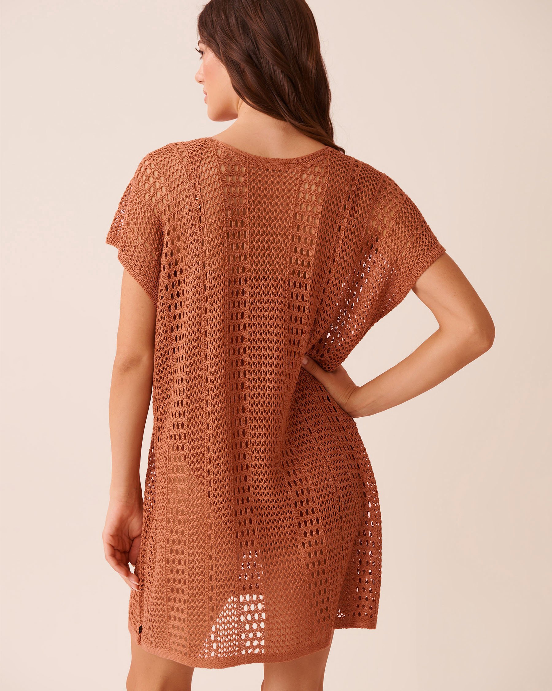 LA VIE EN ROSE AQUA Short Sleeve Crochet Tunic Terracotta 80400076 - View2