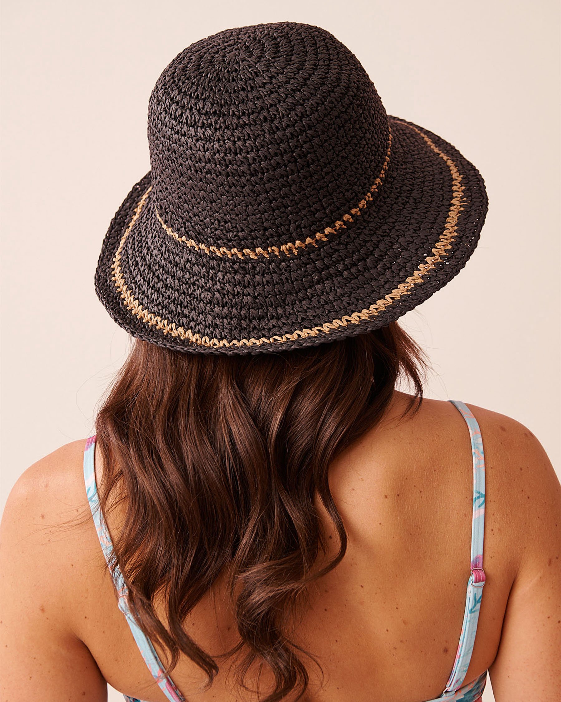 LA VIE EN ROSE AQUA Straw Cloche Hat Black 80500120 - View2