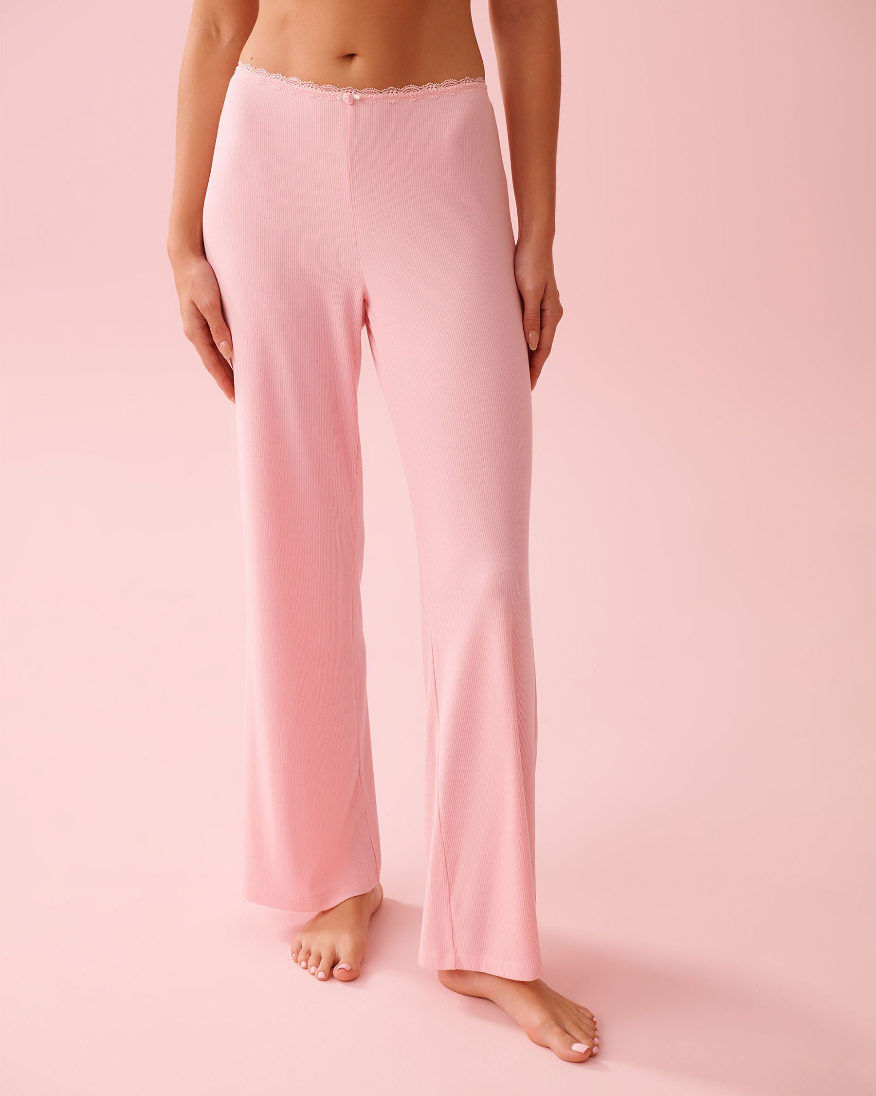 LA VIE EN ROSE Ribbed Modal and Lace Trim Pants Dreamy Pink 60200170 - View1
