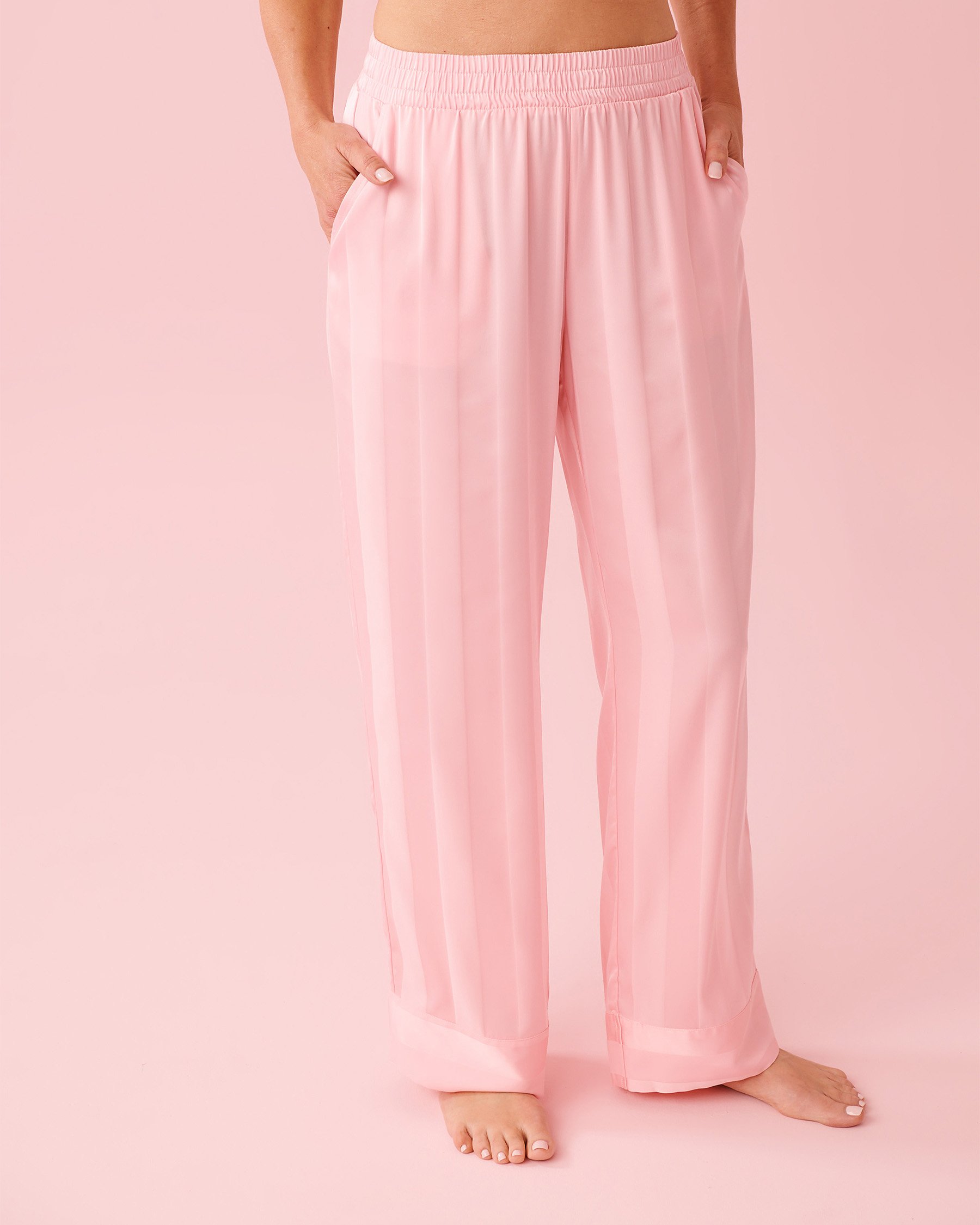 LA VIE EN ROSE Striped Long Sleeve Satin Pajama Set Dreamy Pink 60400069 - View4