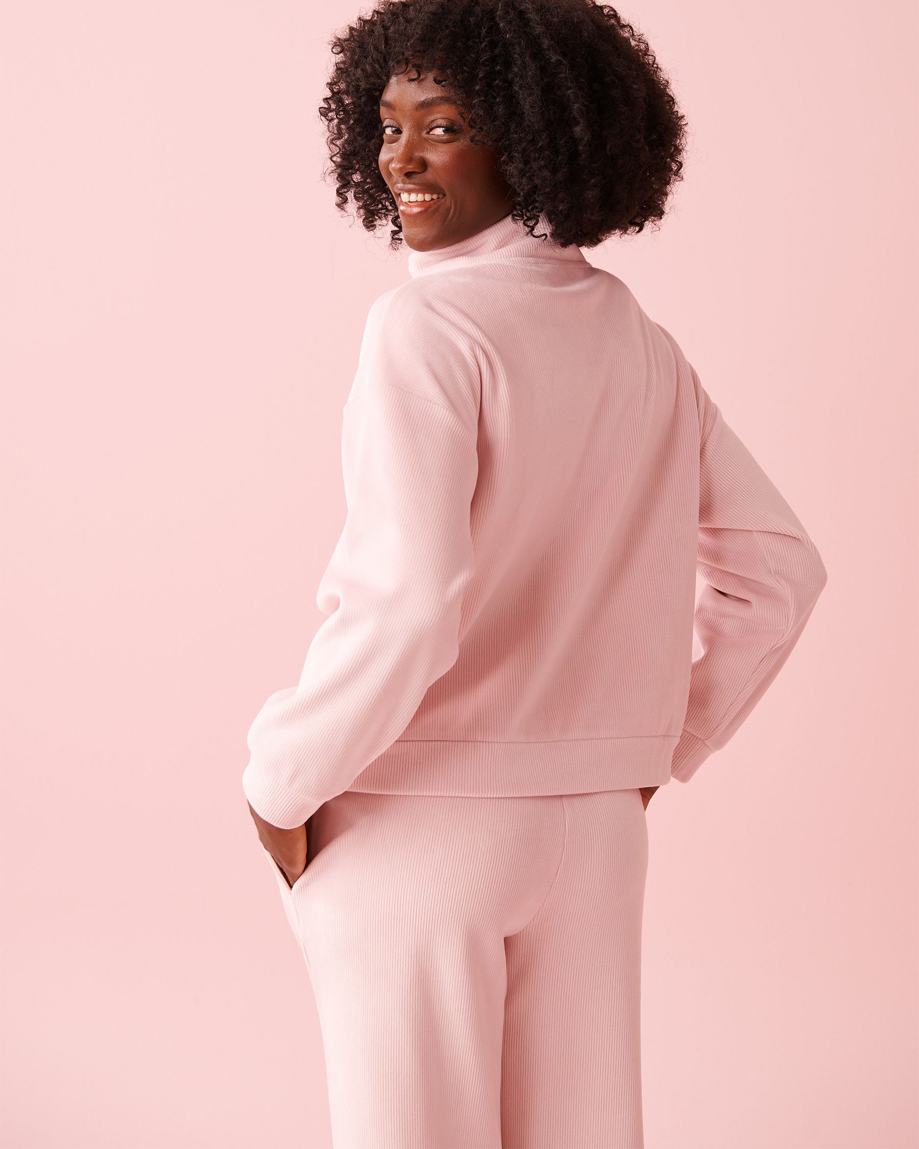 LA VIE EN ROSE Heavy Ribbed Zip-up Sweatshirt Pale Pink 50100121 - View2