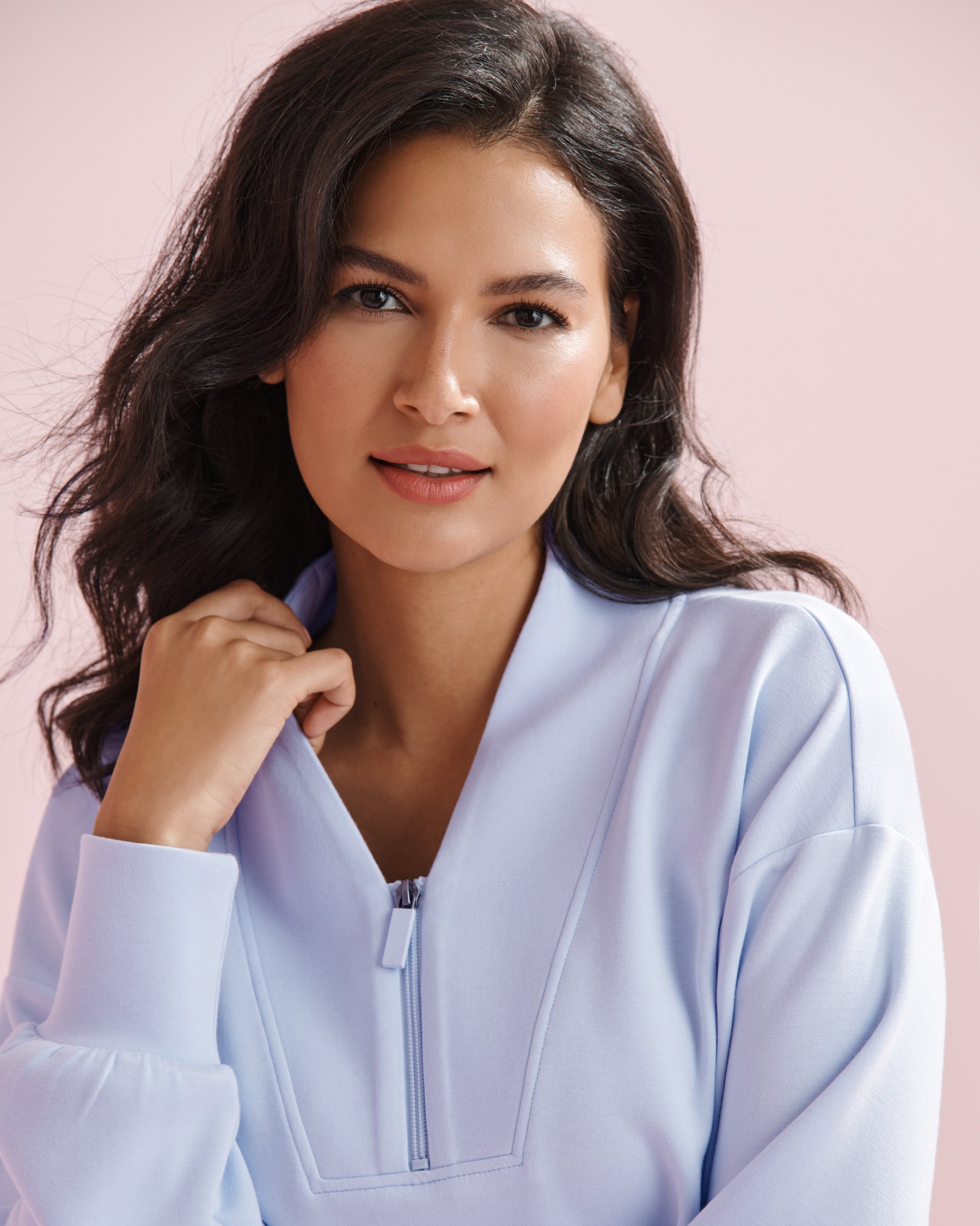 LA VIE EN ROSE Interlock Half-zip Sweatshirt Soft Blue 50100120 - View1