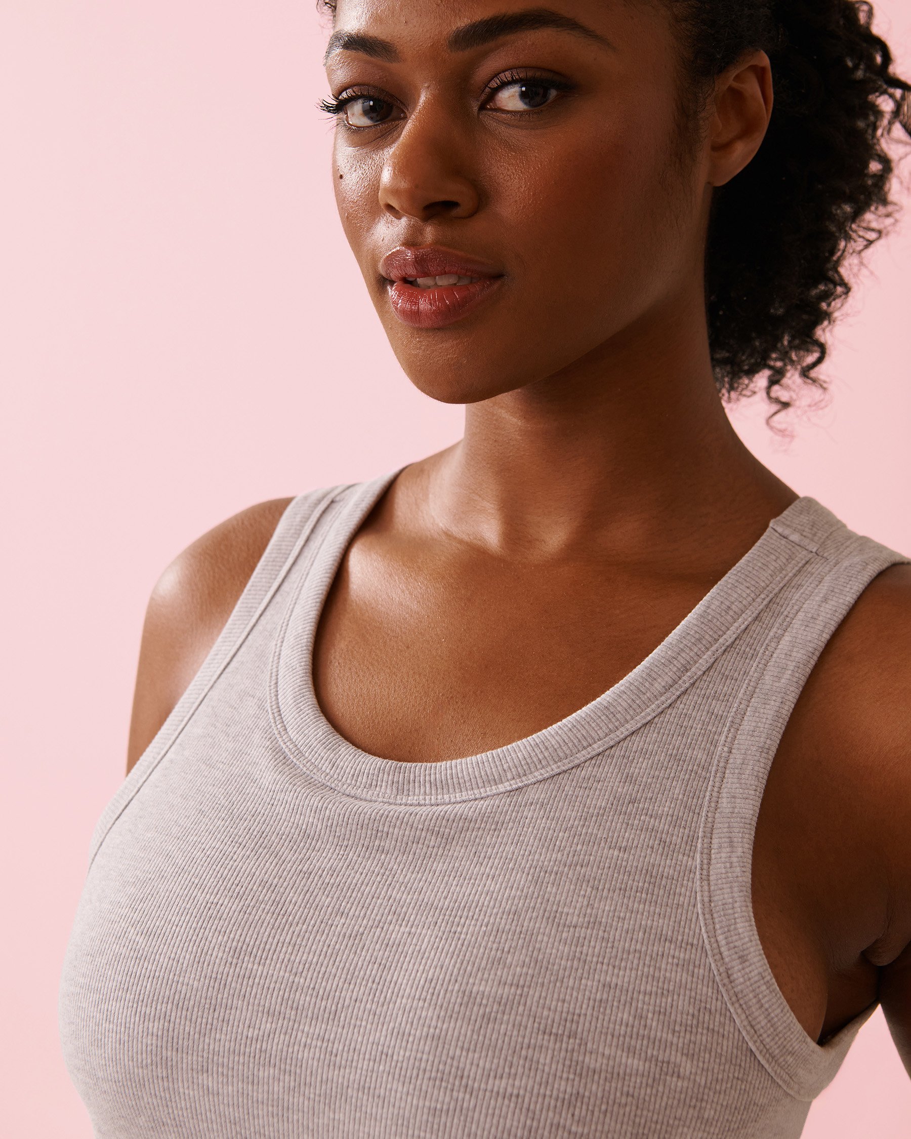 LA VIE EN ROSE Ribbed Cotton Cami with Shelf Bra Grey 50100124 - View3