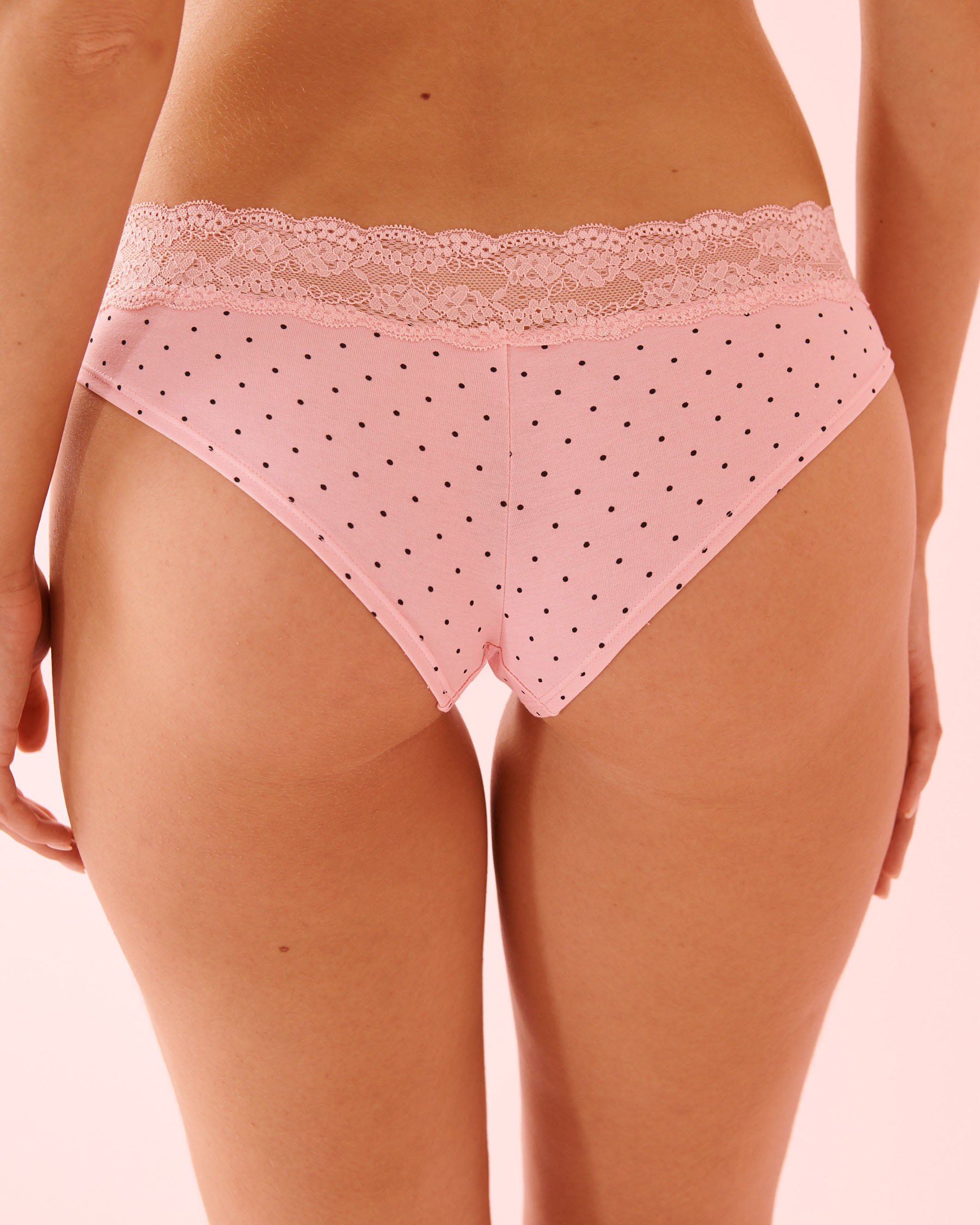 LA VIE EN ROSE Cotton and Lace Band Cheeky Panty Pink Polka Dot 20100705 - View2