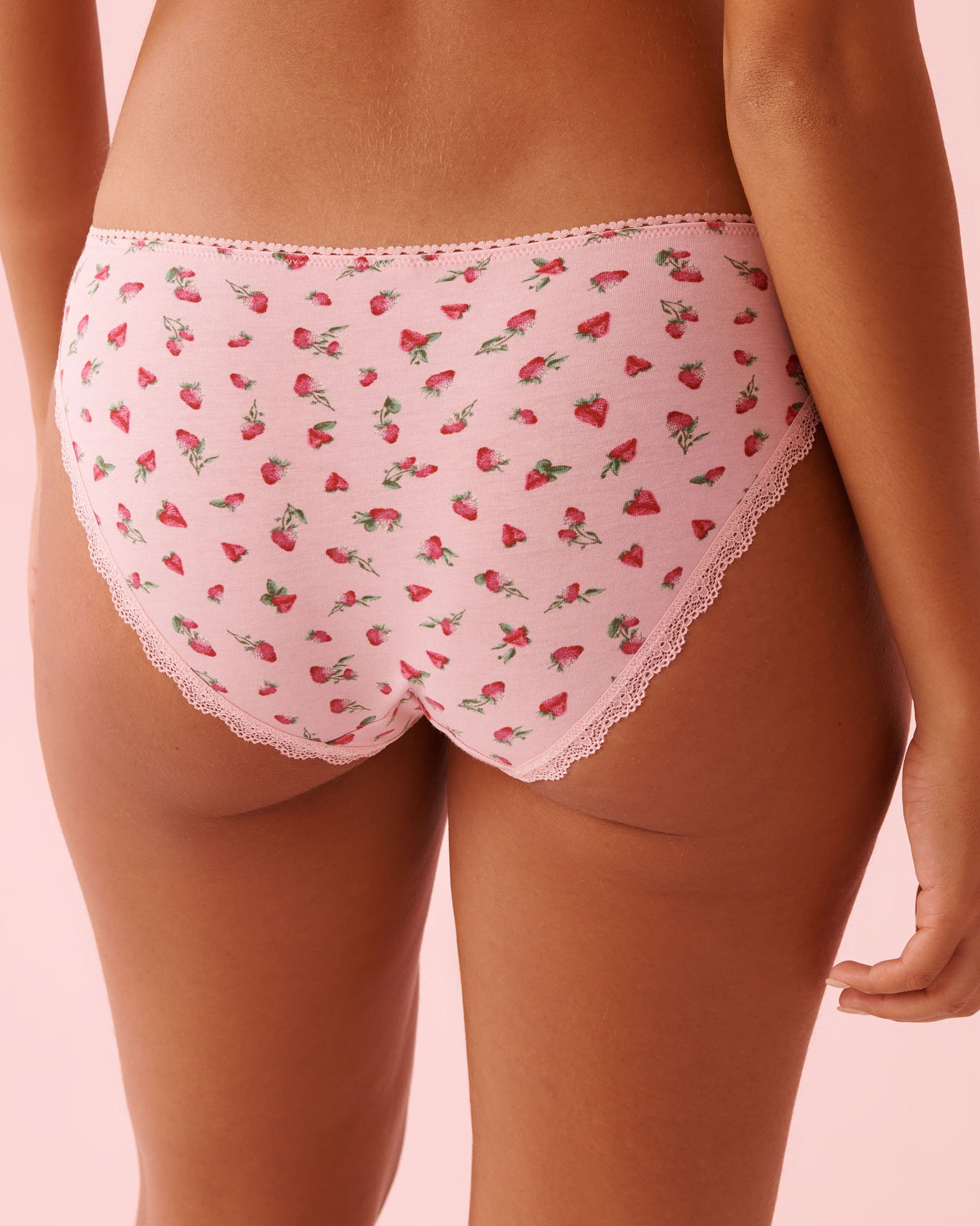 LA VIE EN ROSE Cotton and Lace Detail Bikini Panty Pink/Strawberries 20100699 - View2