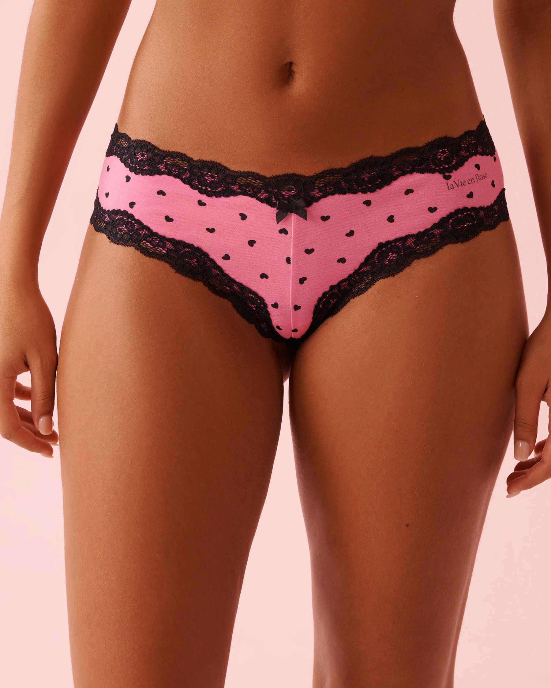 LA VIE EN ROSE Cotton and Lace Trim Cheeky Panty Pink/Hearts 20100709 - View1