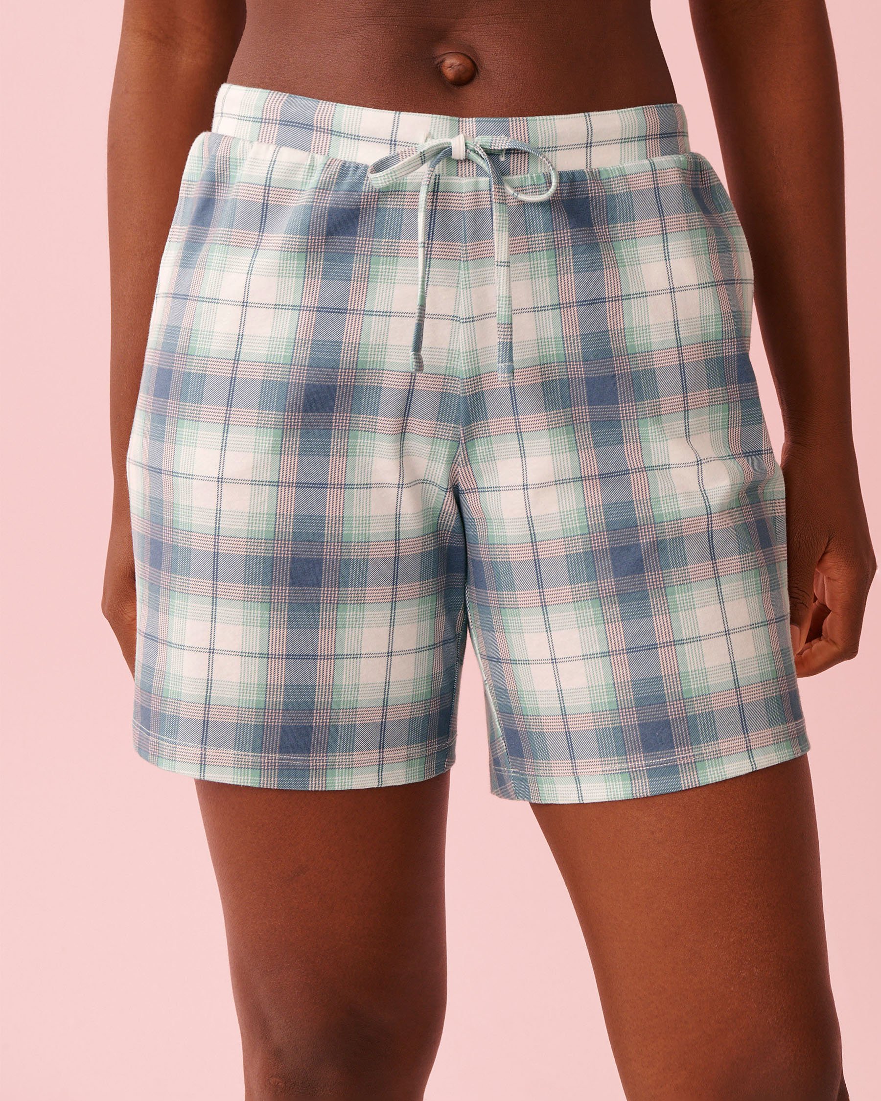 LA VIE EN ROSE Blue Plaid Cotton Bermuda Shorts Blue Plaid 40200819 - View1