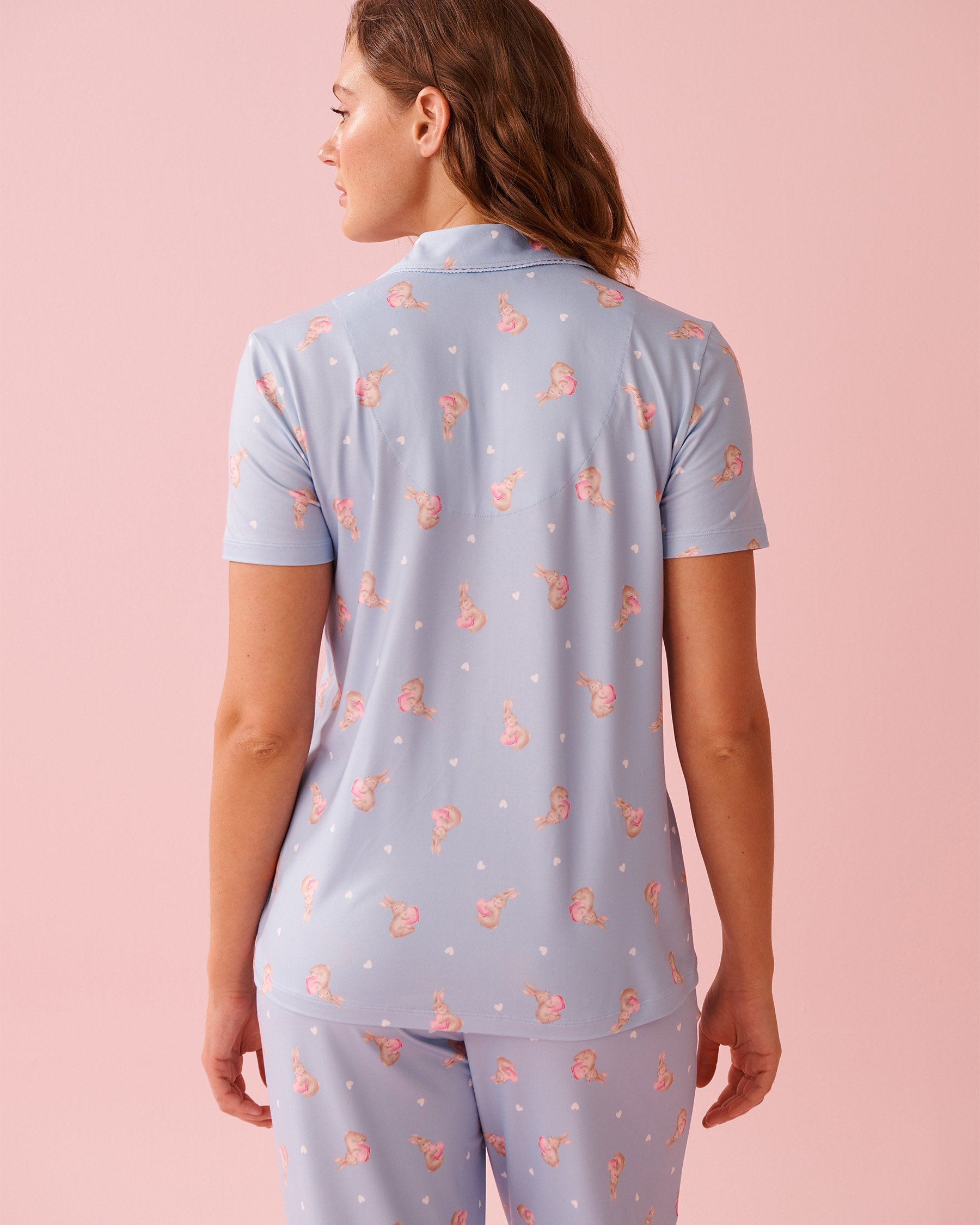 LA VIE EN ROSE Bunny Print Super Soft Button-down Shirt Cloud Blue 40100827 - View2