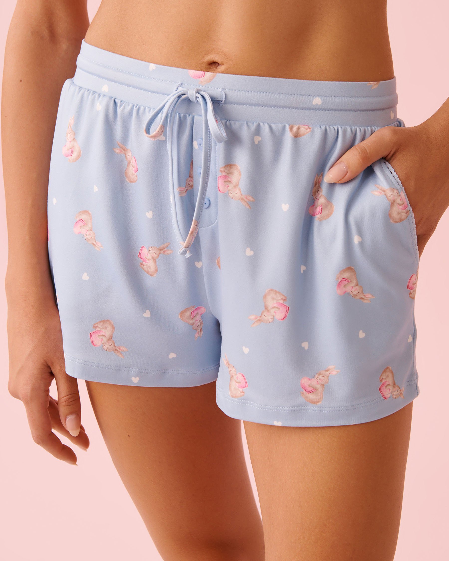 LA VIE EN ROSE Bunny Print Super Soft Pajama Shorts Cloud Blue 40200808 - View1