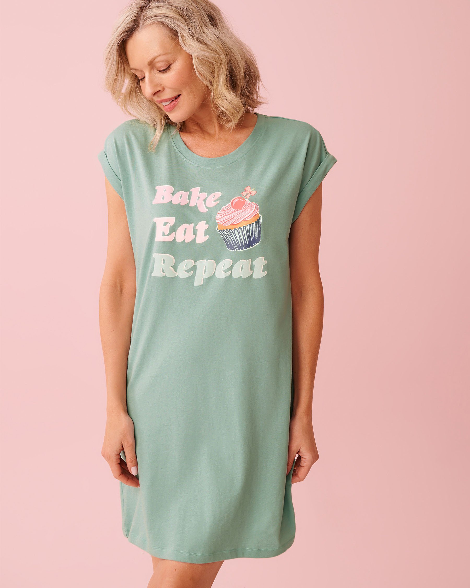 LA VIE EN ROSE Cupcake Print Cotton Short Sleeve Sleepshirt Soothing Blue 40500479 - View1